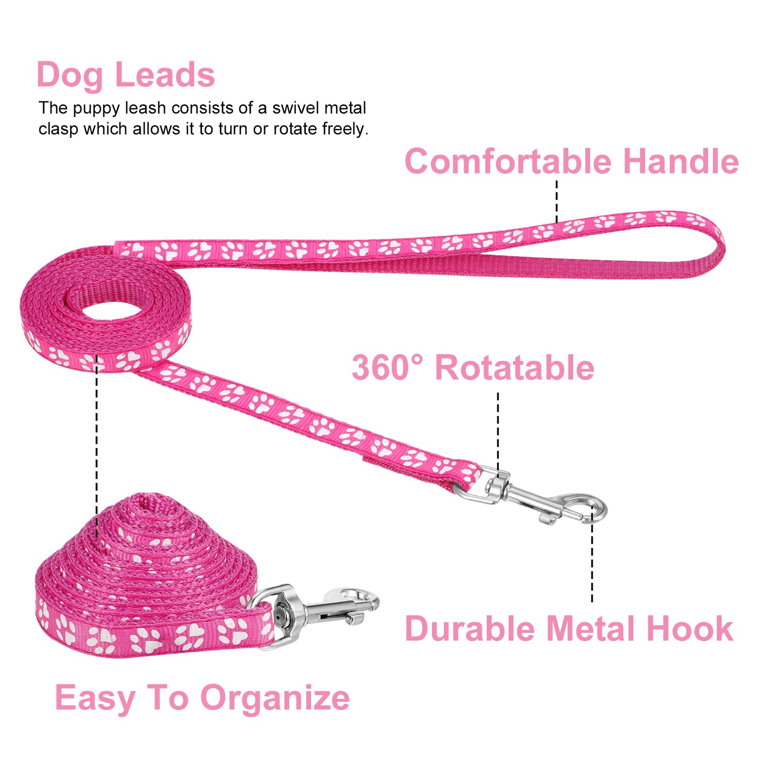 Boumusoe 2 Packs Dog Collar And Leash Set, Puppy Collar And Lead Set Quick Release Buckle Adjustable Paw Print Puppy Collar Soft