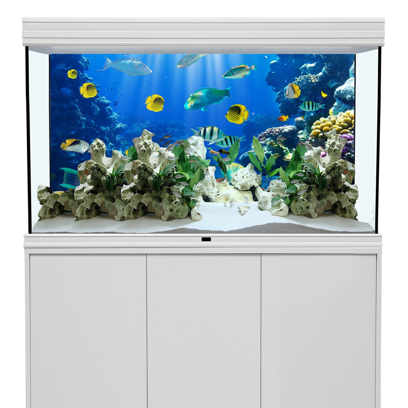 YongFoto Ocean Theme Fish Tank Background 48x20 inch Coral Seaweed Reef Rock Seafloor Tropical Fish Underwater Sea World Polyest