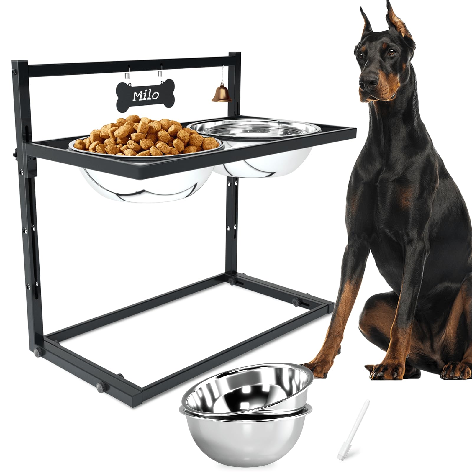 SHAINFUN Elevated Dog Feeder for Large Breeds, Adjustable Height Raised Dog Bowl Stand with 3000ML Stainless Steel Bowls