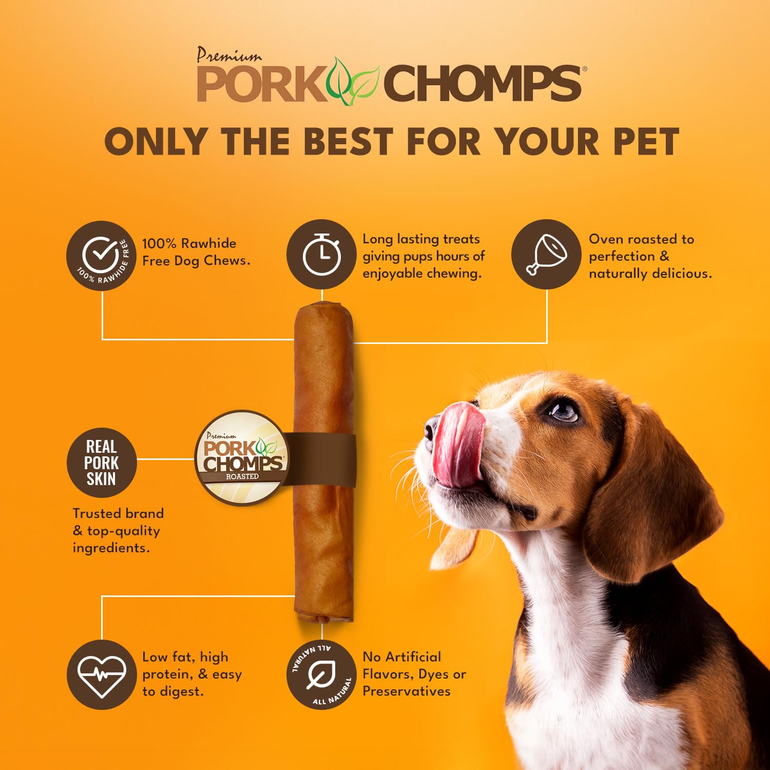 Pork Chomps Roasted Pork Skin Dog Chew, 8-inch Rolls, 1 Count