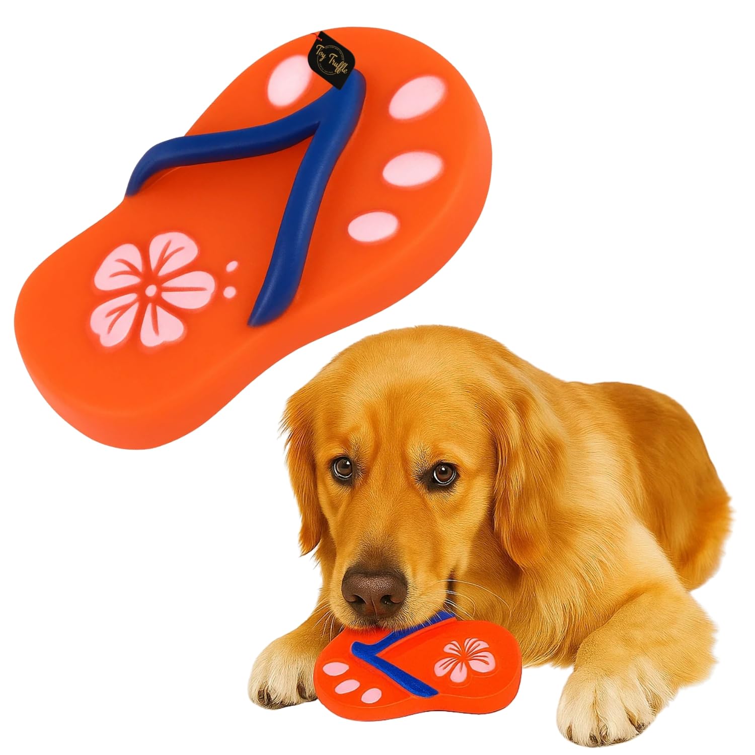 Toy Truffle Slipper Shape Squeaky Dog Toy | Chewable FlipFlop Style Rubber Pet Toy with Builtin Sound | Soft, Durable, Lightwe