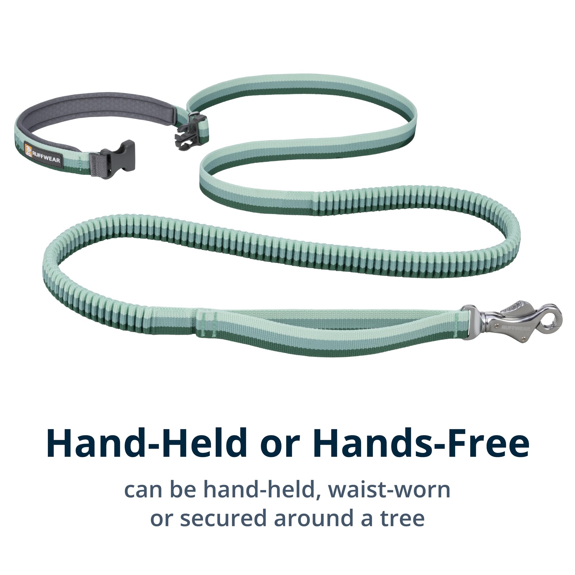 Ruffwear, Roamer Bungee Dog Leash For Running, Biking Or Hiking, Can Be Used Hand-Held Or Hands-Free, River Rock Green, 7.3'-11'