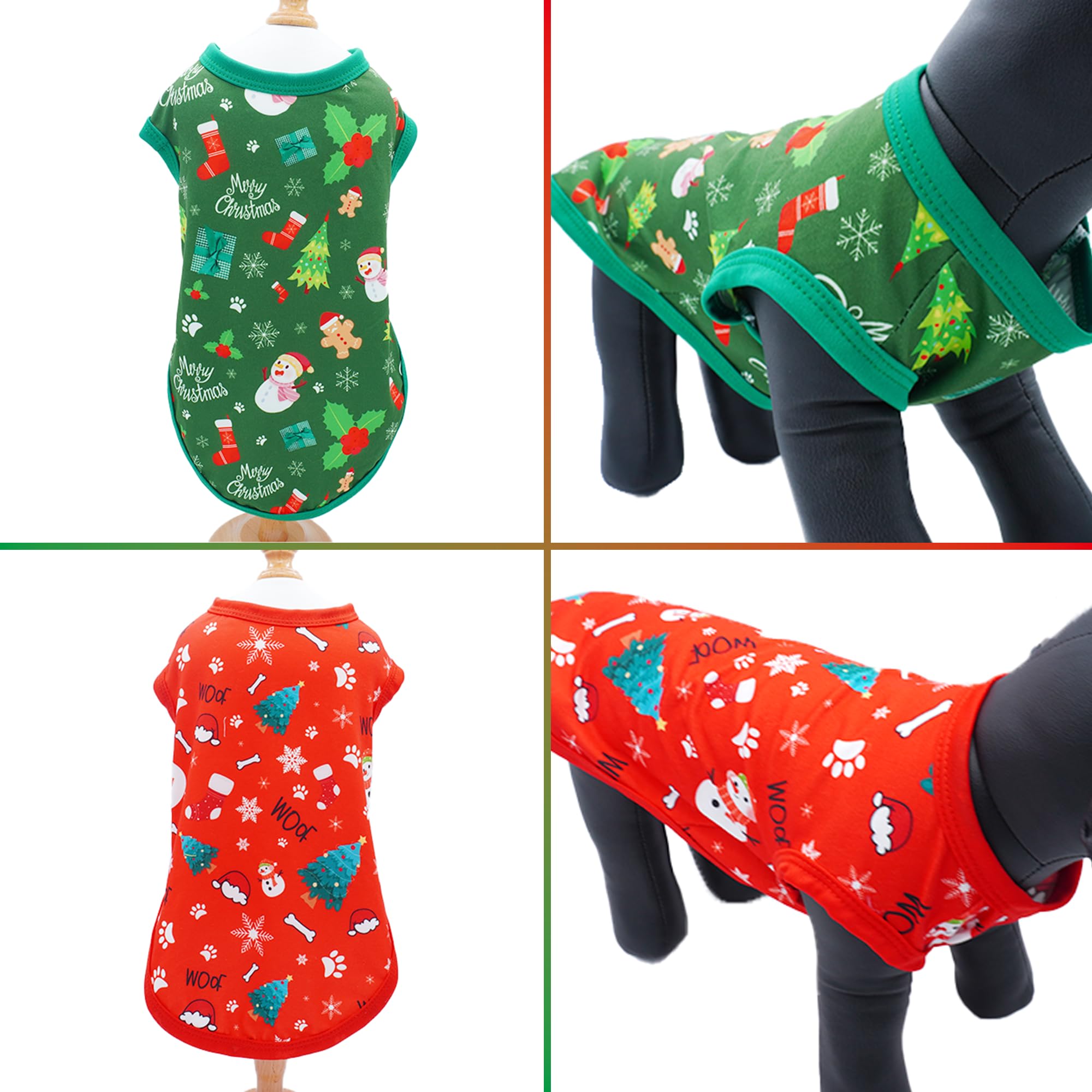 Jpgdn 2Pcs/Pack Christmas Dog Shirts Sleeveless Vest For Extral Large Dog Red Green Vest Light Soft Breathable Outfit Paw Print