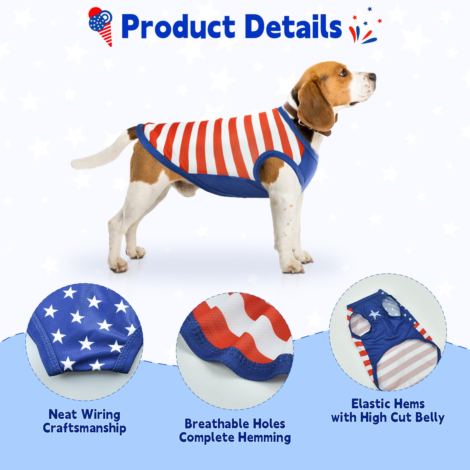 Lysskmk Patriotic Dog Costume - Sleeveless Shirt, American Flag Summer Tank Top, Mesh Breathable Independence Day Outfits For La