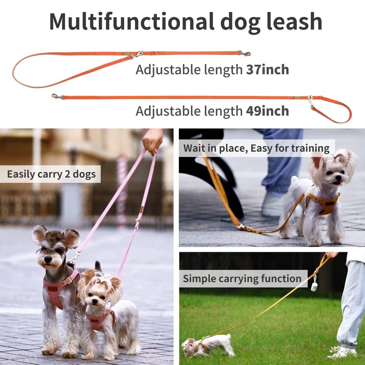 Puppytie No Pull Xs Dog Harness With Multifunction Dog Leash,Soft Adjustable No Choke Escape Proof Pet Harness Vest,Orange,Xs