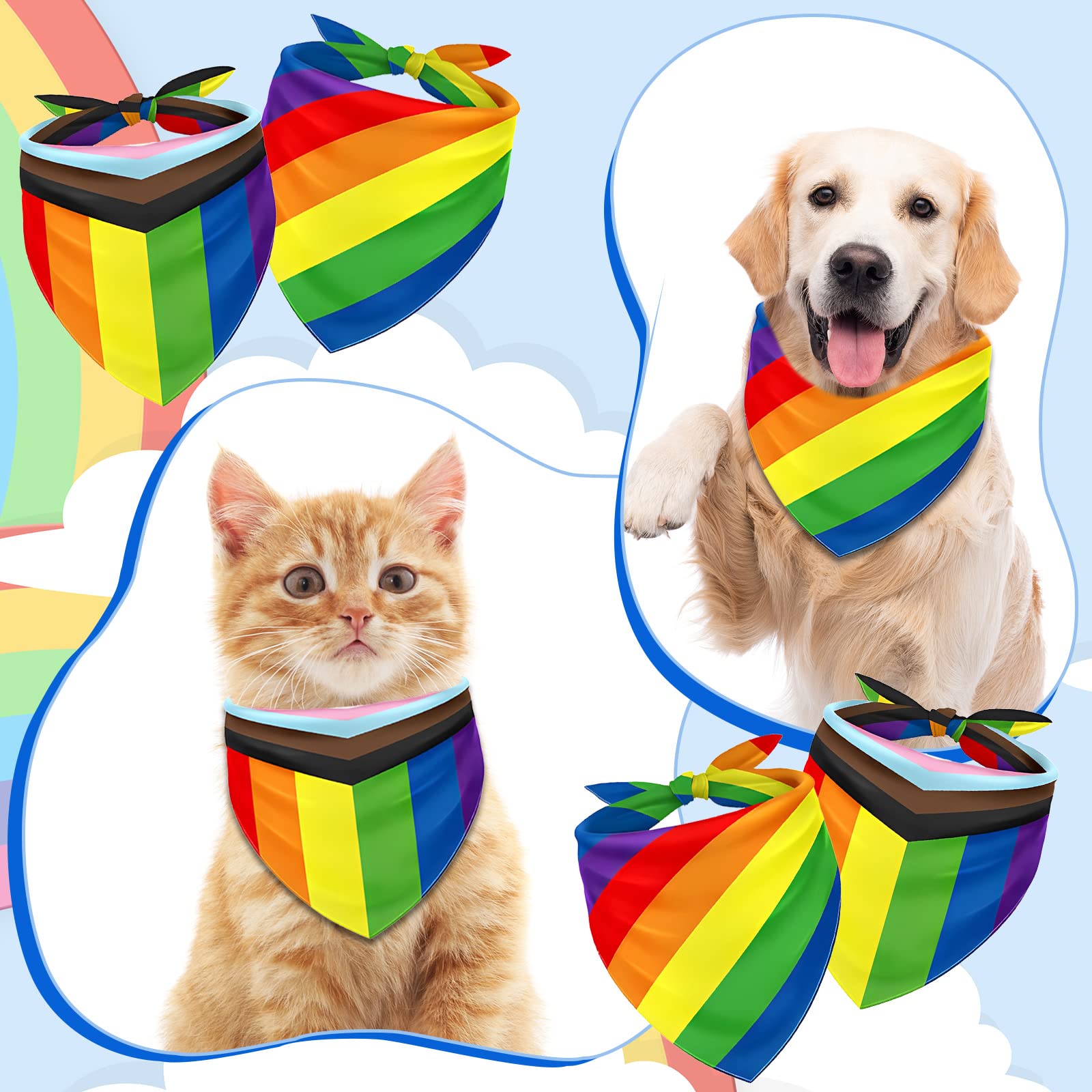 Whaline 2 Pack Rainbow Dog Bandanas Triangle Bibs Pride Flag Adjustable Pet Kerchief Scarf Washable Neckerchief For Gay Pride Da