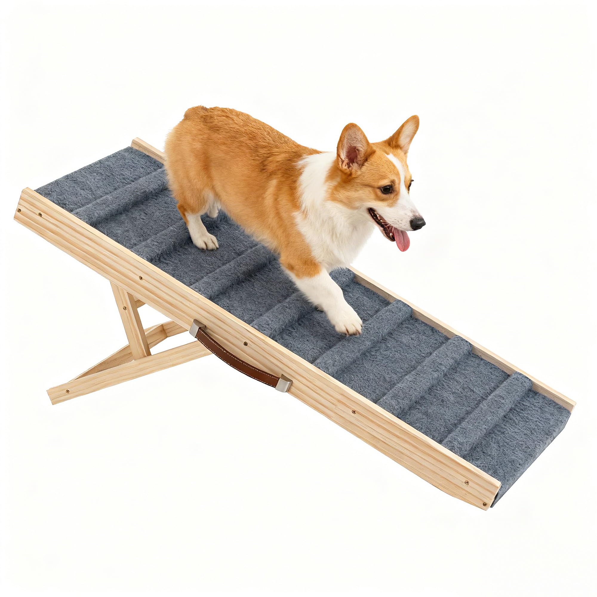 Dog Ramp for Bed, 35.4 Long Wooden Pet Ramp for Small & Large Dogs, 4 Adjustable Heights 11.8 to 22 with Anti-Slip Carpet & Carr