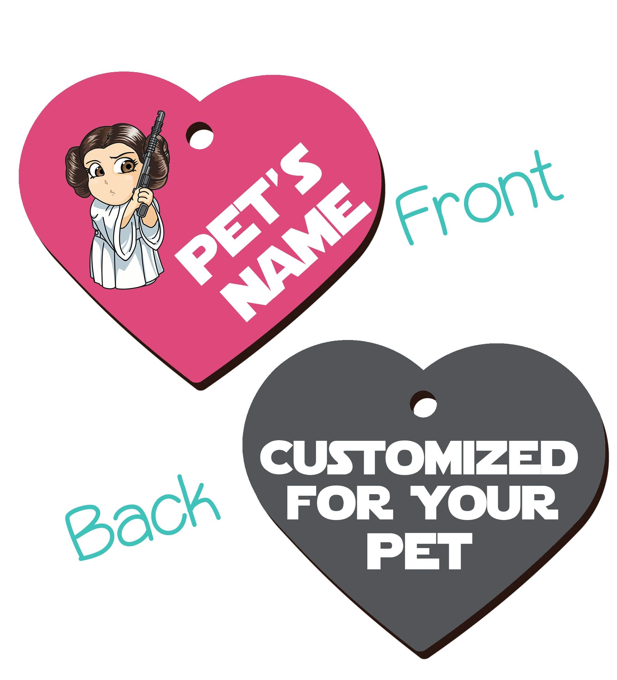 Udesignusa Double Sided Pet Id Tags For Dogs & Cats Personalized Princess Leia Heart Shaped