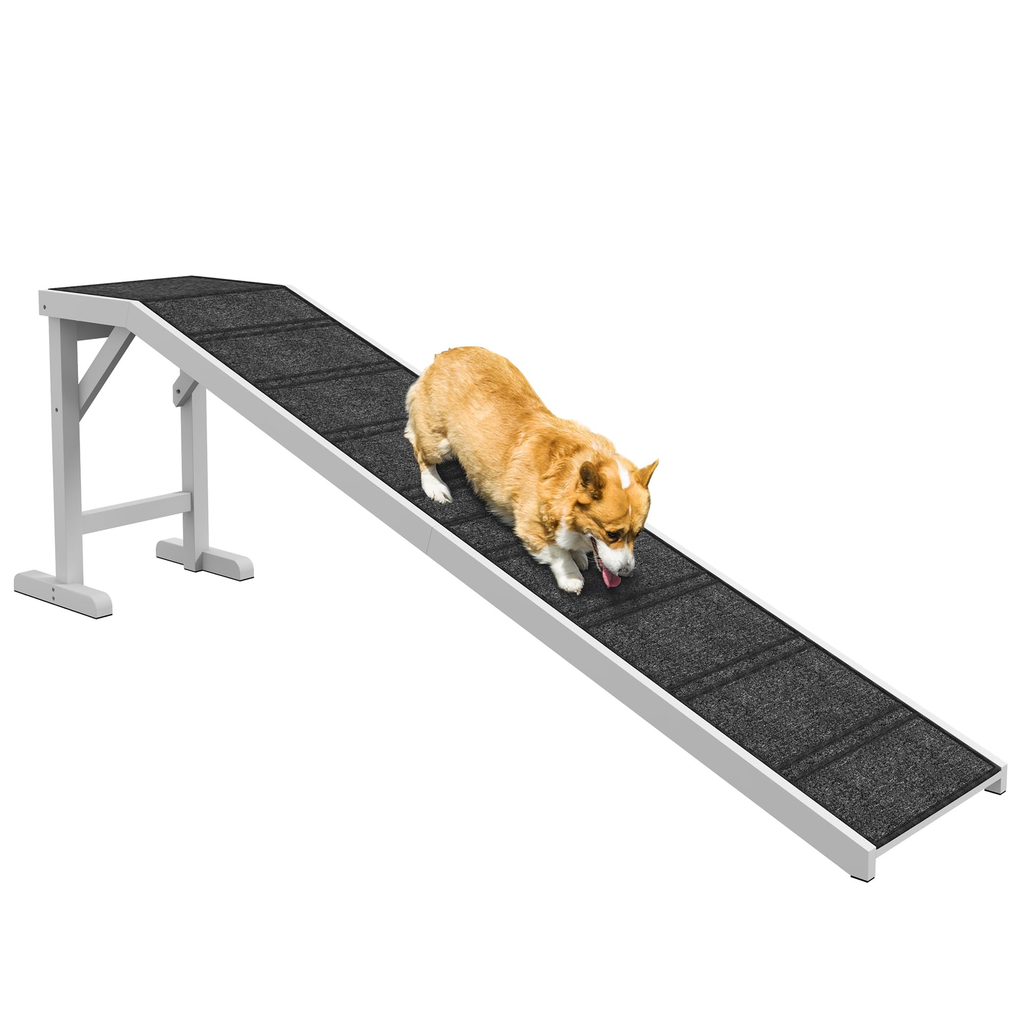 Pawhut Dog Ramp For Bed, Pet Ramp For Dogs With Non-Slip Carpet And Top Platform, 74'' X 16'' X 25'', White