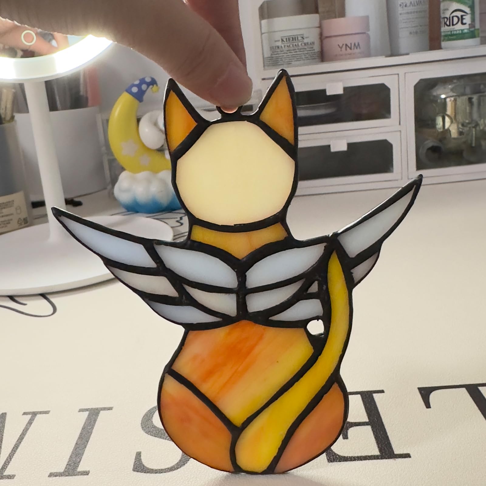 Fluffycaptain Handcrafted Stained Glass Orange Angel Cat Suncatcher - Pet Memorial Gift With Colorful Wings, Cat Lovers Sympathy