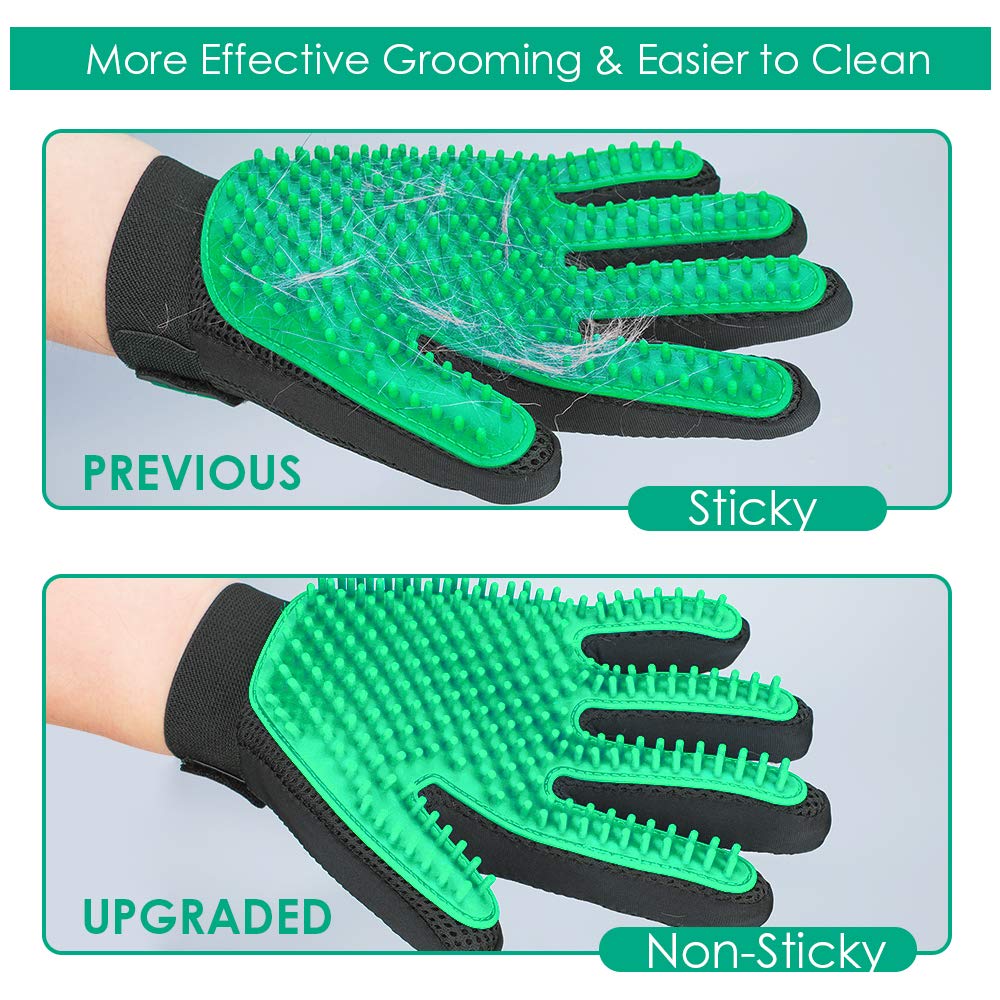Pet Hair Remover Gloves, Enhance Pet Grooming Glove With 255 Tips, Deshedding Glove For Dog And Cat, 1 Pair Left & Right Gentle De-Shedding Glove Brush, Green