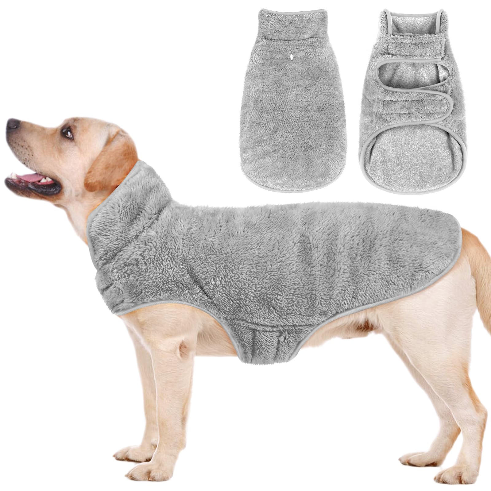 Malier Reversible Fleece Dog Coat, Windproof Warm Jacket For Dogs, Snow Vest - Gray, Medium