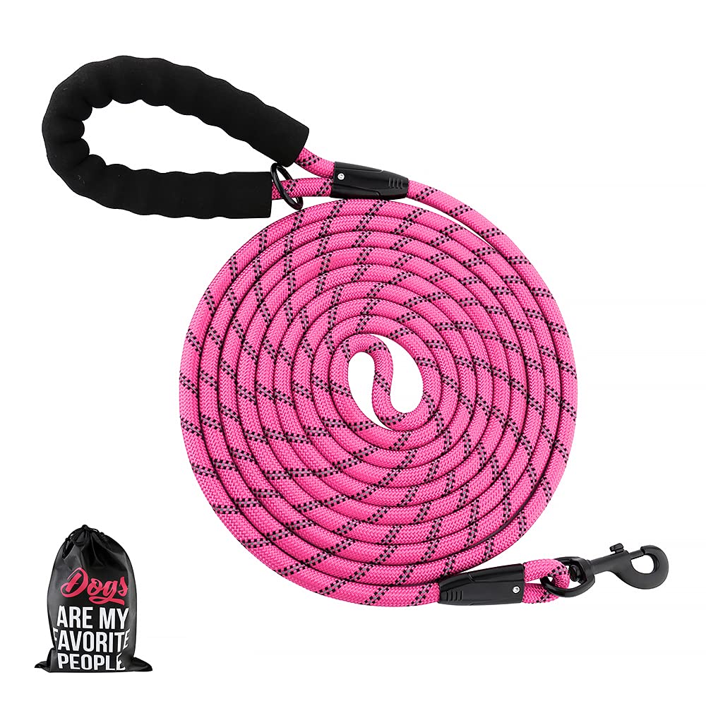 Plutus Pet Long Rope Dog Leash, With Comfortable Padded Handle, Reflective Nylon Heavy Duty Rope Leash, 15Ft 20Ft 30Ft 50Ft 66Ft Dog Training Leash For Small Medium Large Dogs (50Ft, Pink)