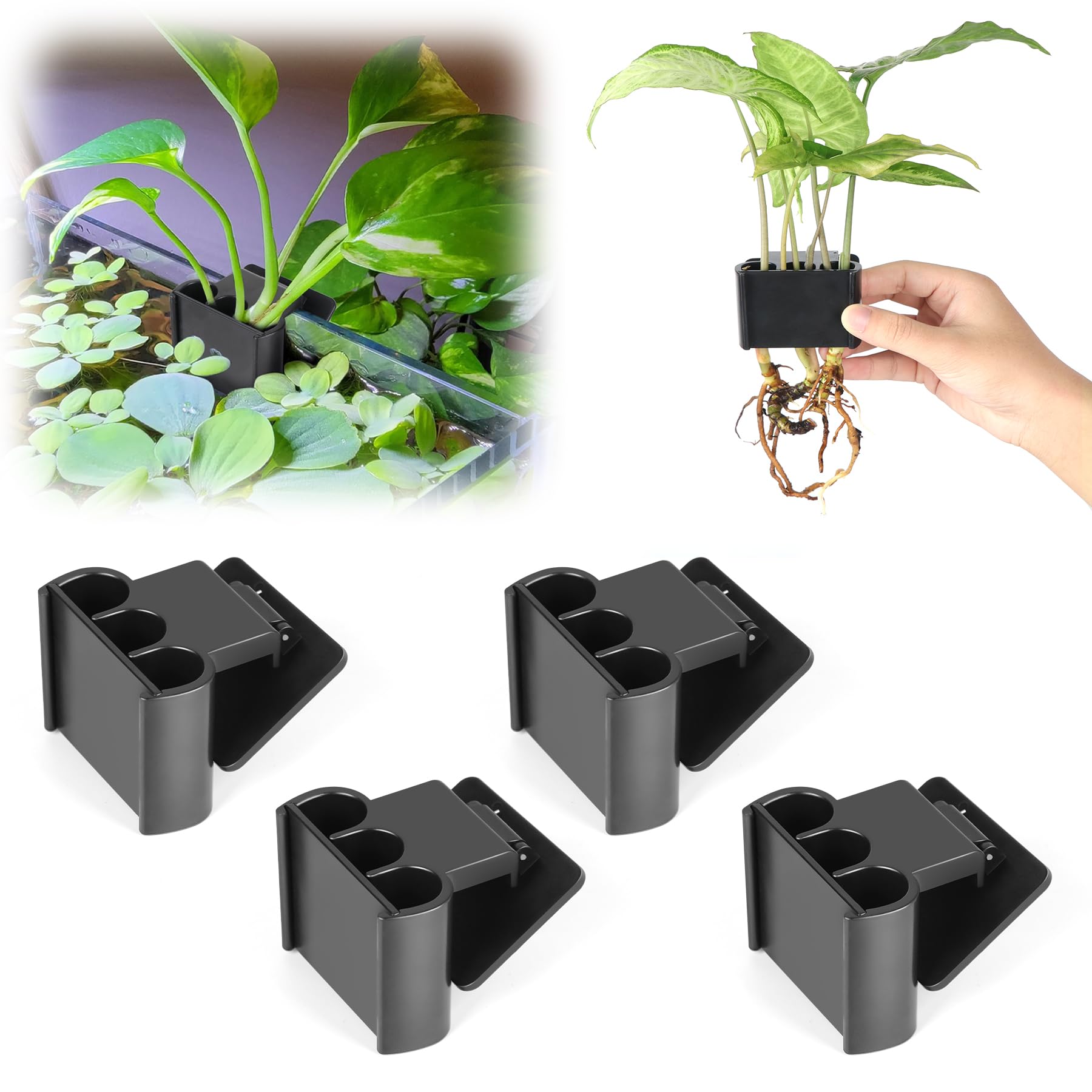 joqepy 4 Pk Upgraded Aquarium Plant Holder, 3-Hole Hanging Aquarium Plant Holder with Clip, Suitable for Fish Tank Plant Potting