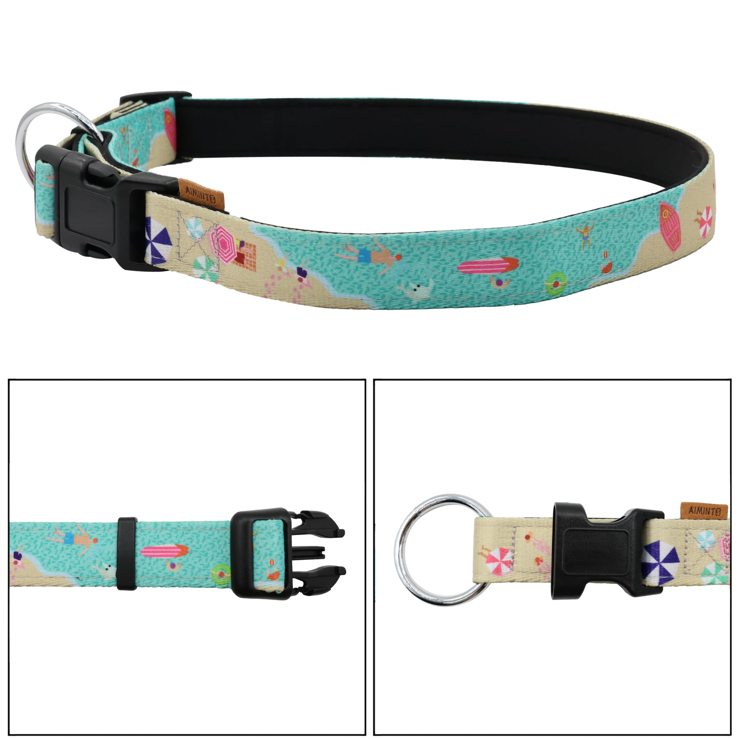 Aiminto Dog Collar, Cute Holiday In Beach Pattern, Neoprene Padded And Adjustable Collar With Quick Release Buckle, Reinforced S