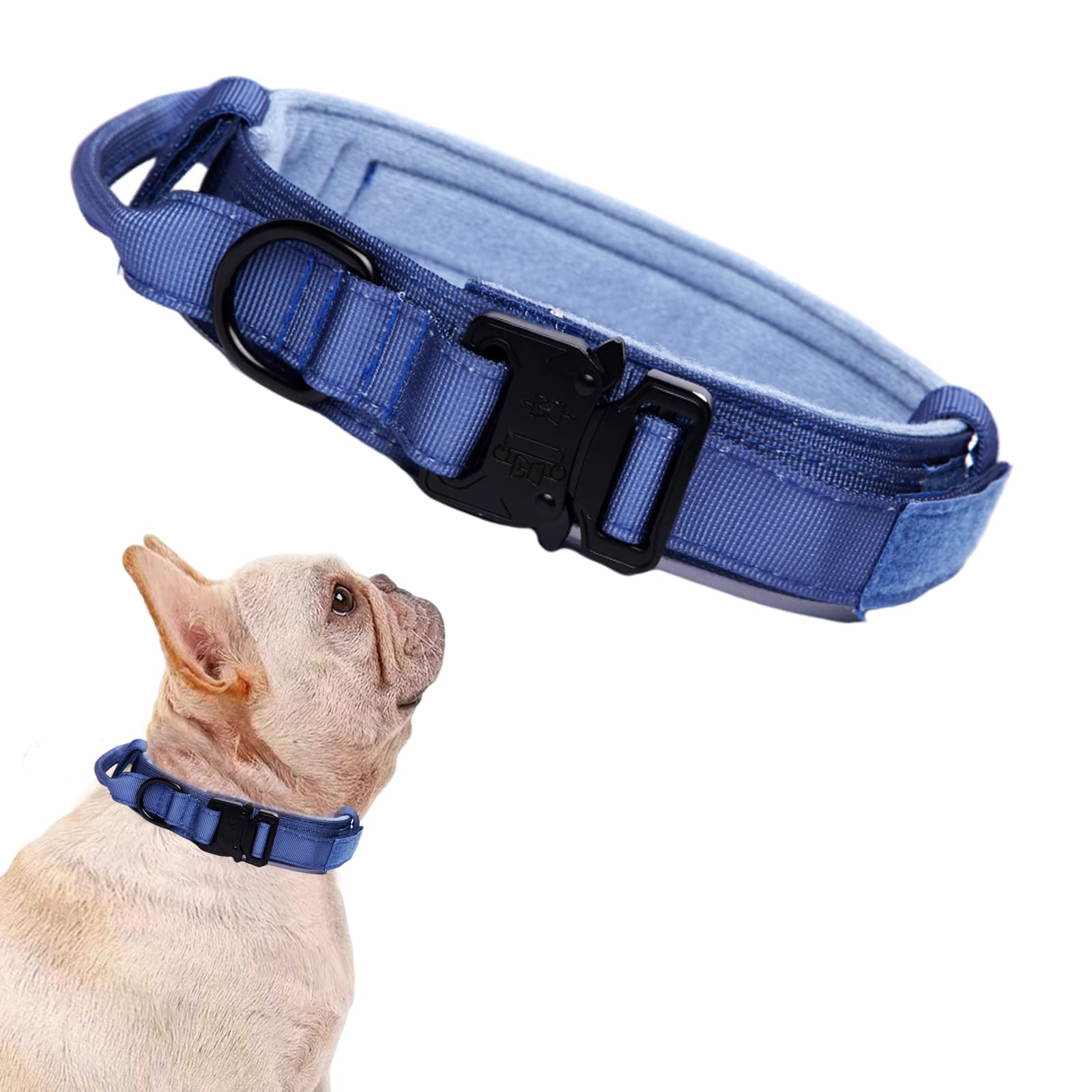 Tactical Dog Collar Military Dog Collar Adjustable Nylon Dog Collar Heavy Duty Metal Buckle With Handle For Dog Training (Dark Blue,S)
