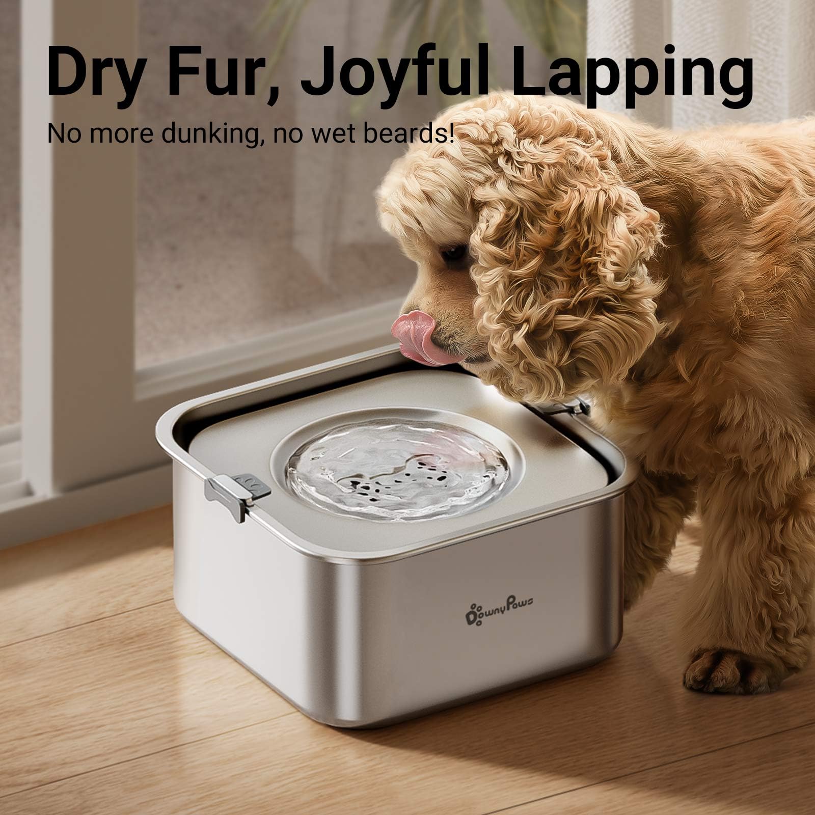 Downypaws No Spill Water Bowl For Dogs,101Oz/3L Stainless Steel Slobber Stopper, No Drip Slow Drinking Dog Water Bowl, No Mess D