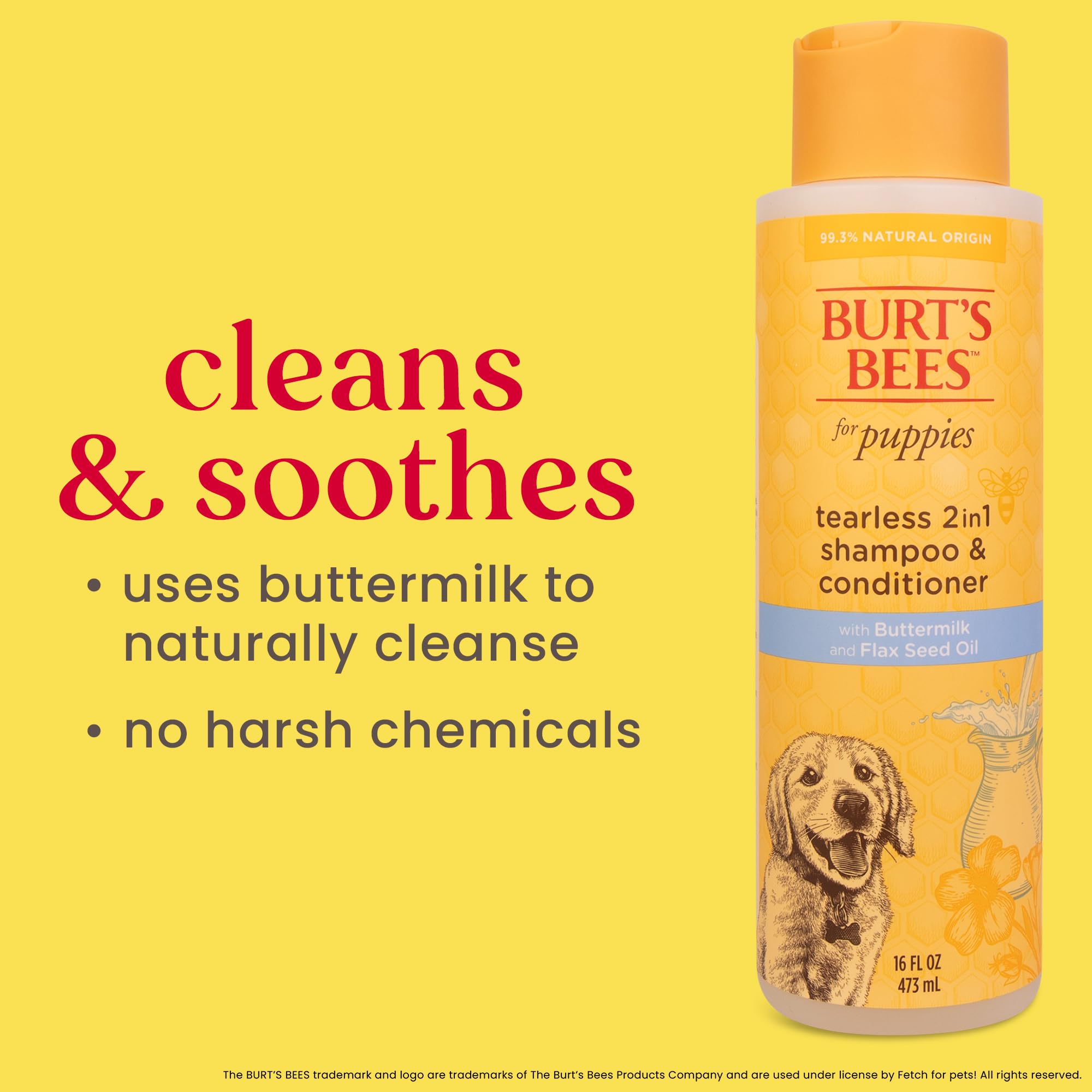Burt'S Bees For Pets Tearless Puppy 2-In-1 Shampoo And Conditioner With Buttermilk And Linseed Oil, 95% Natural Origin Formulas, Shampoo For Puppies - Gentle Puppy Shampoo Tear Free, 16 Oz