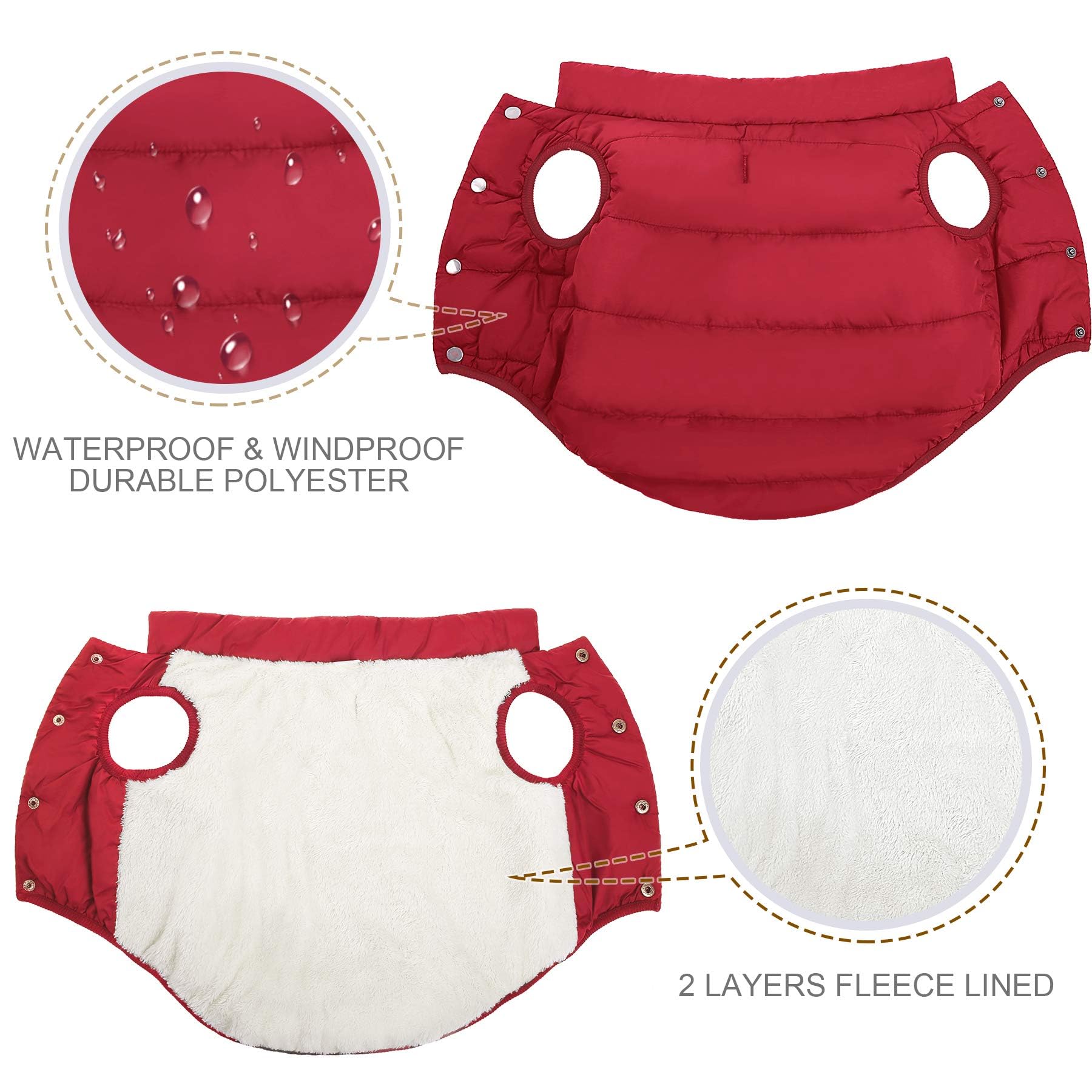 Asenku Windproof Winter Coat - Waterproof Jacket, Warm Vest For Cold Weather - 2 Layers Fleece Lined Pet Apparel For Small Mediu