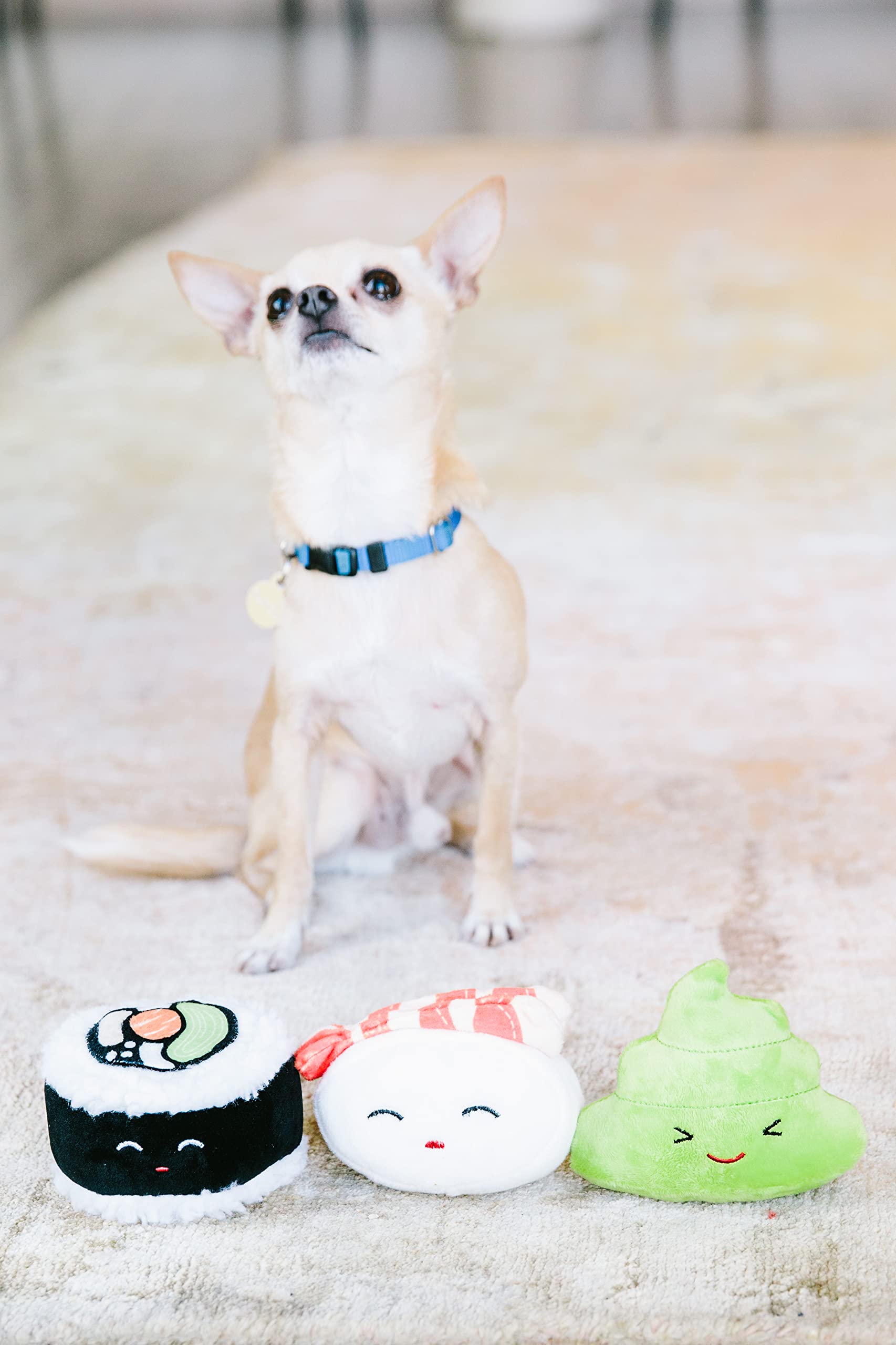 Pearhead Sushi Plush Toys, Durable Squeaky Dog Toy Set, Gifts For Pet Owners, Soft Chew Toys, Pet Owner Must Have Dog Accessory, Set Of 3