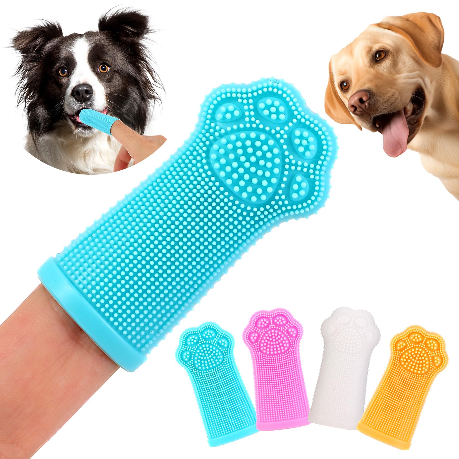 dlnope Dog Finger Toothbrush, 4-Pack Finger Toothbrush for Dogs, Upgraded Pet Tooth Brushing Kit, A Fun Dog Teeth Cleaning Tool 