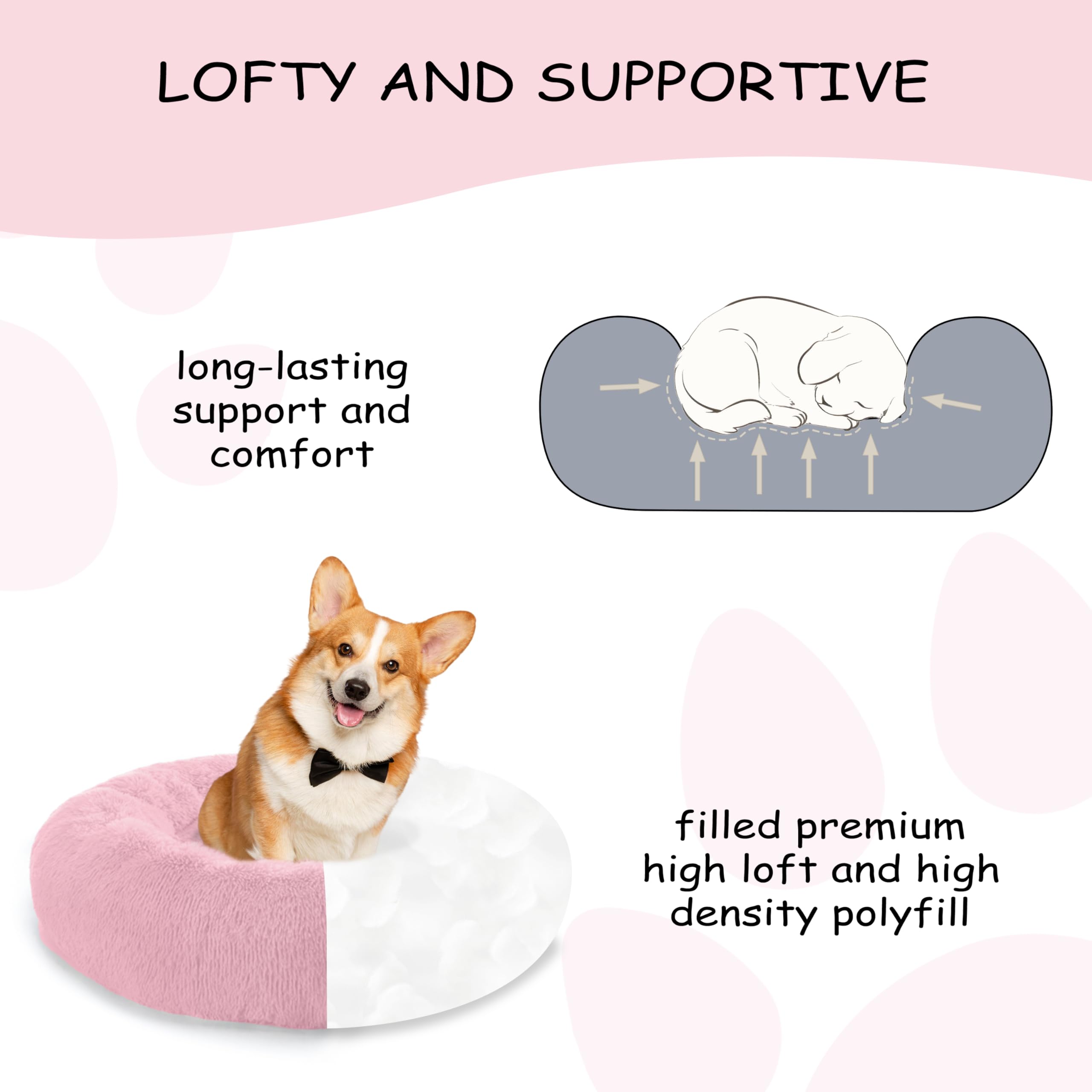 Bunlitent 20'' Inch Calming Dog Bed, Anti-Anxiety Donut Small Dog Bed, Warming Cozy Soft Cute Round Washable, Marshmallow Cuddle