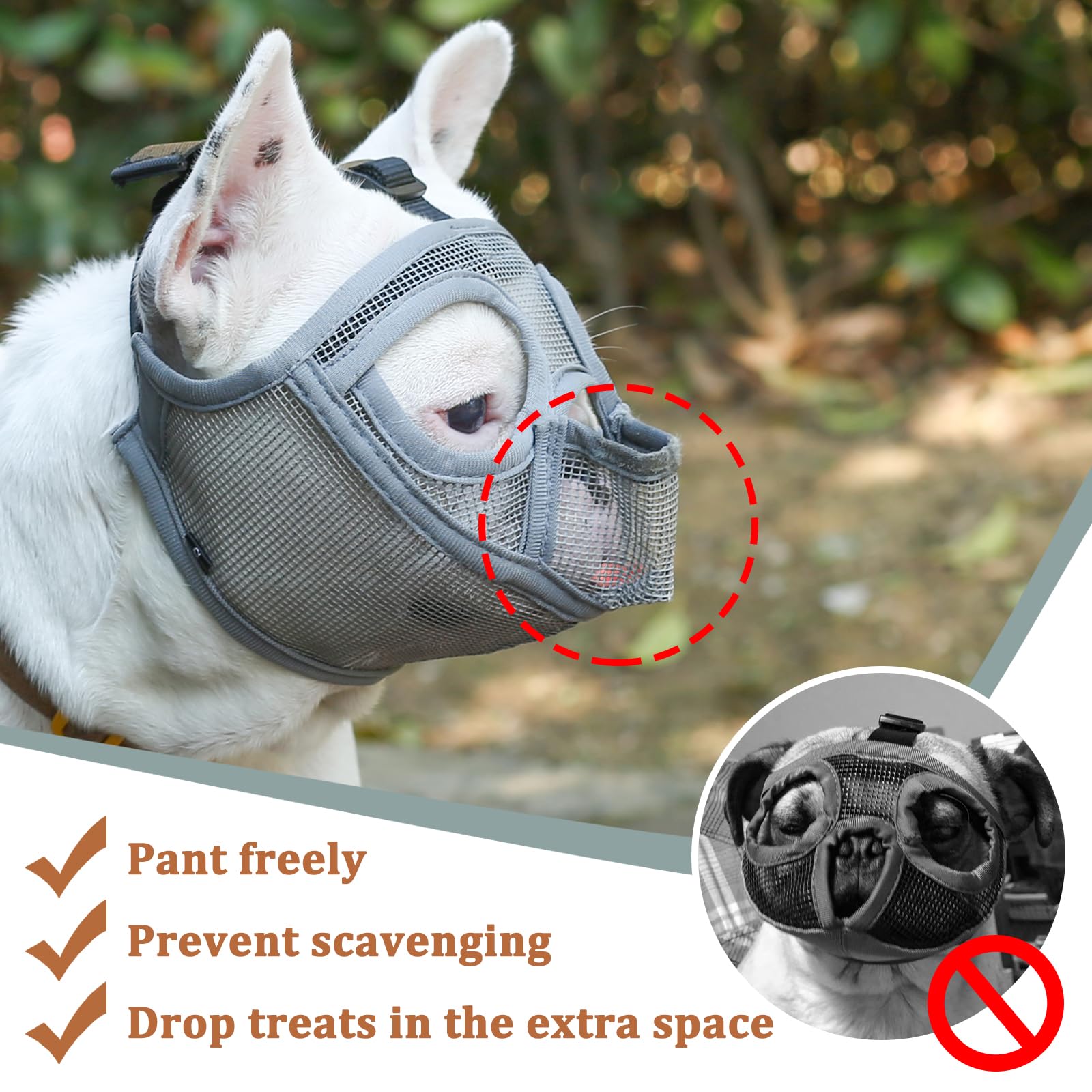 Mayerzon Short Snout Dog Muzzle For French Bulldog With Full Pant Design To Prevent Eating Biting, Soft Mesh Dog Muzzle For Shih