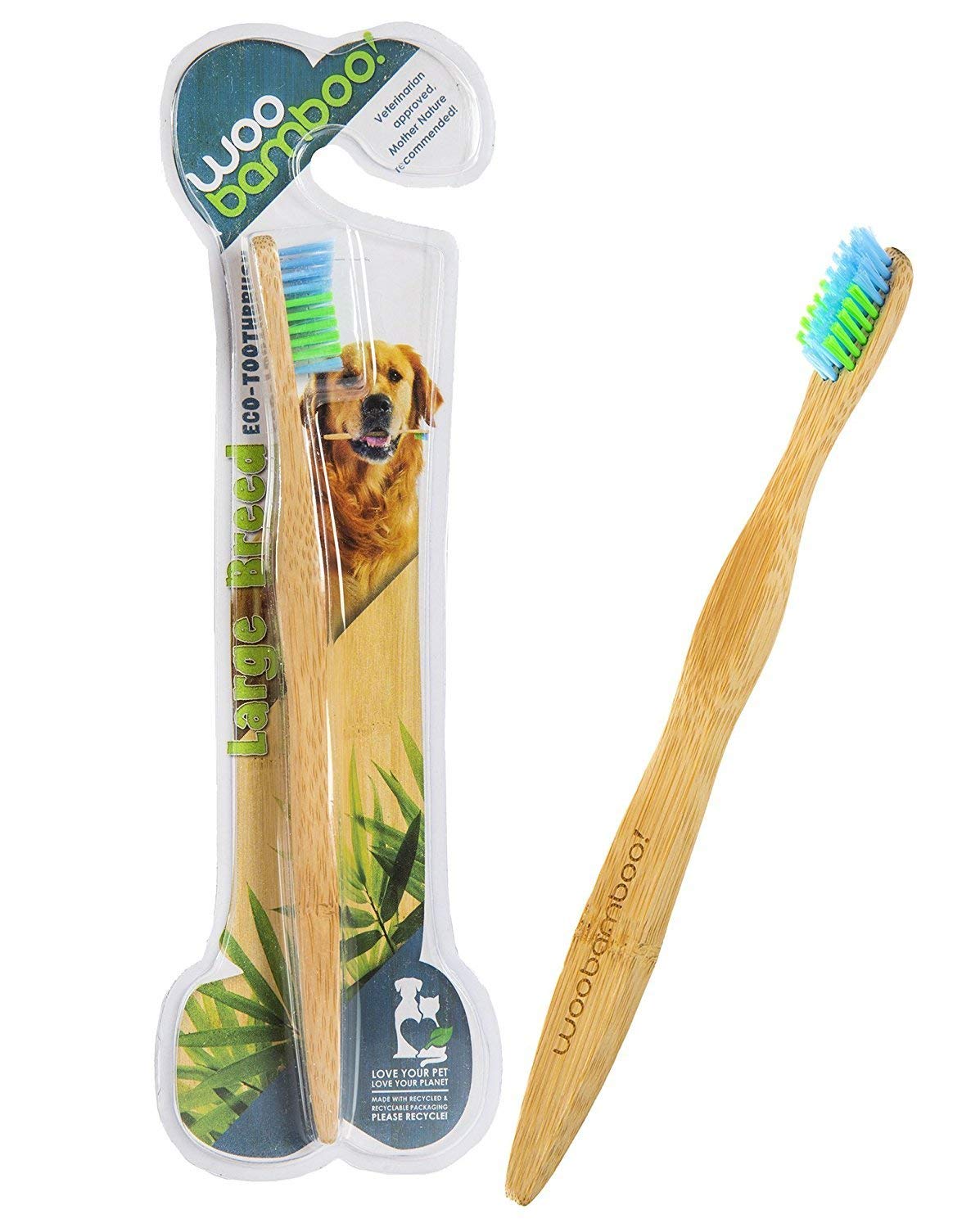 Woobamboo Soft Dog Toothbrush, Large, Blue/Green, 5 Pound