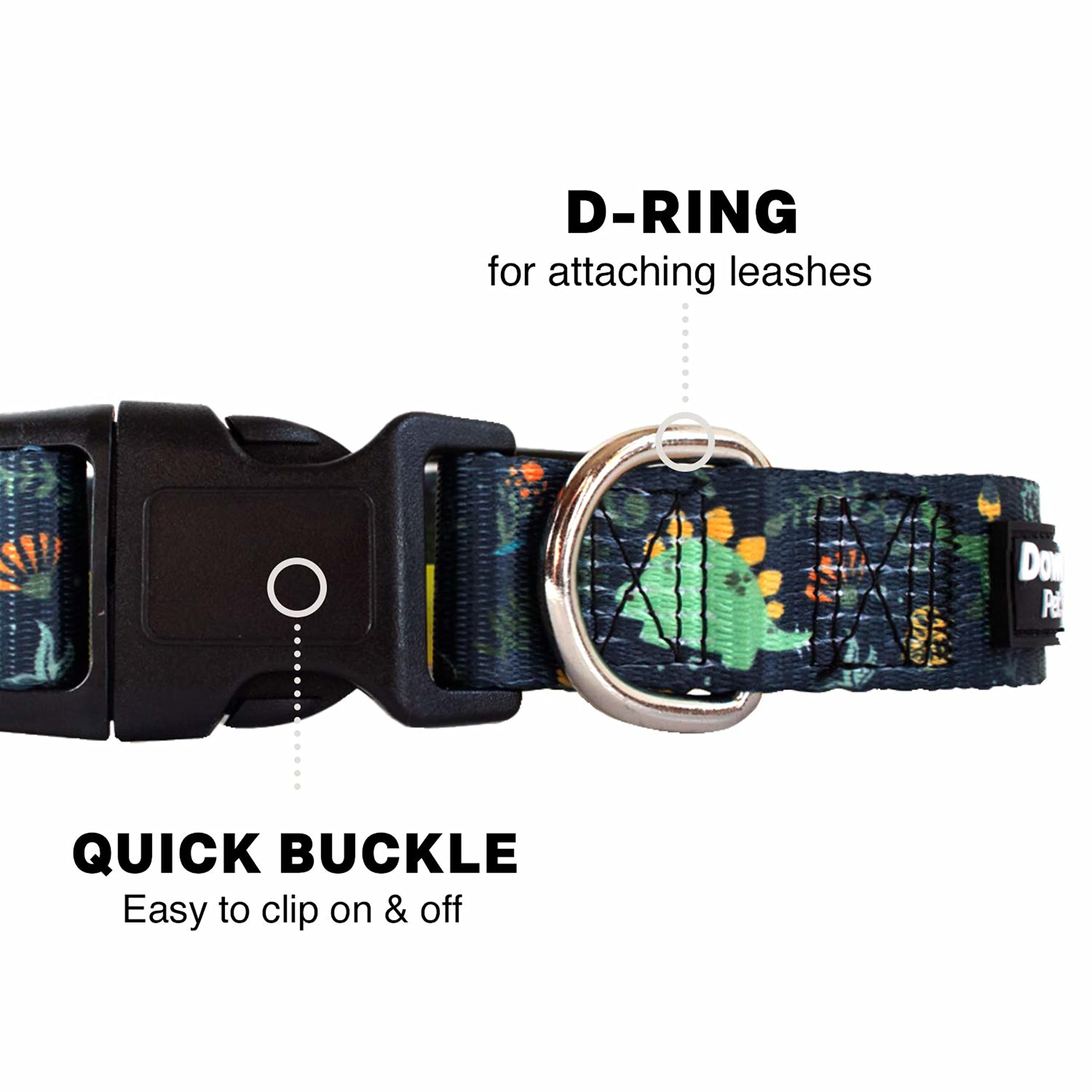 Downtown Pet Supply - Best & Fancy Adjustable Dog Collar With Quick Buckle & D-Ring - Hand Wash Safe - Dino - M - Medium