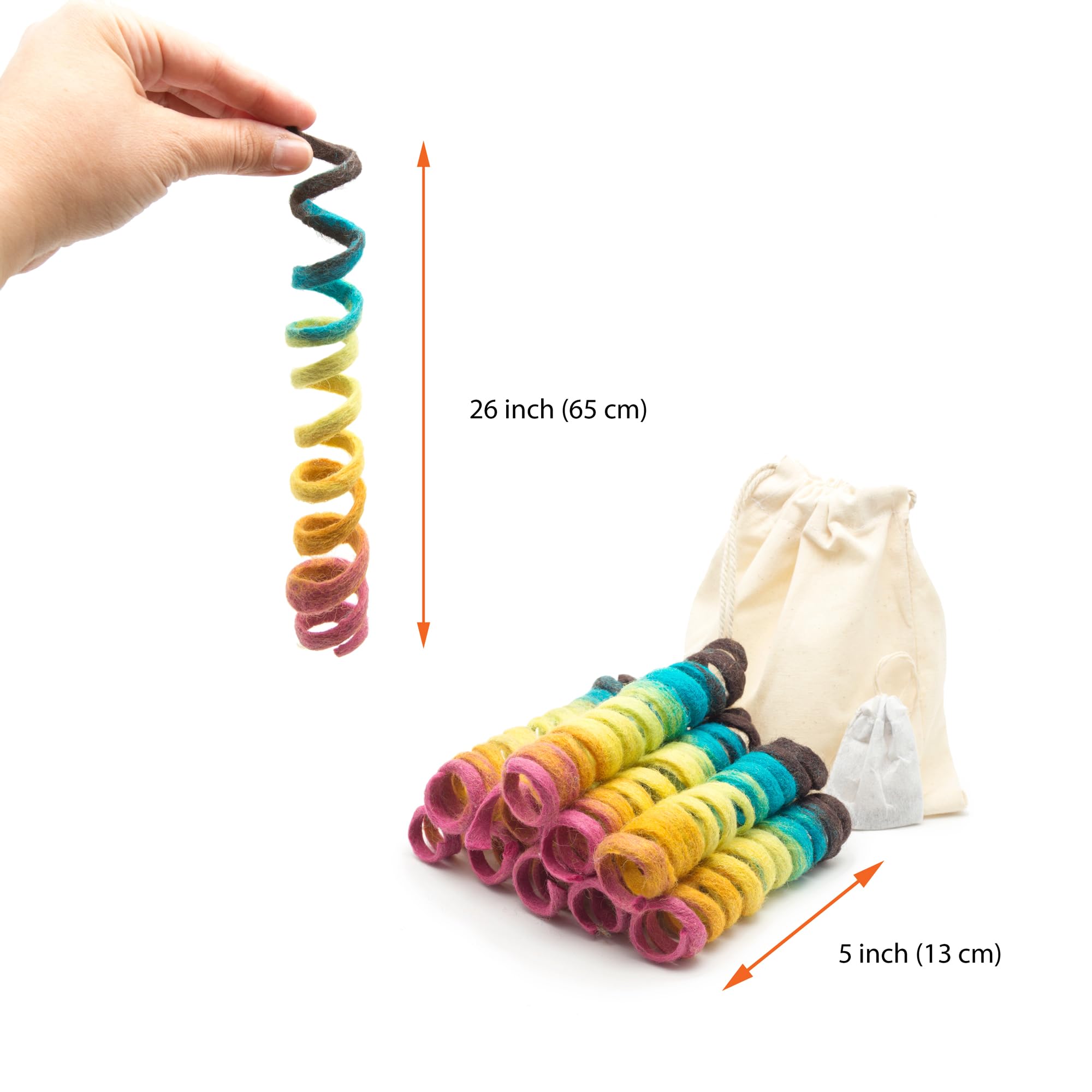 Glaciart One Felt Mini Spring Cat Toy - 10 Pcs Soft Fuzzy Enrichment 100% Natural Wool - Interactive Stretchable Play Cat Toy Se