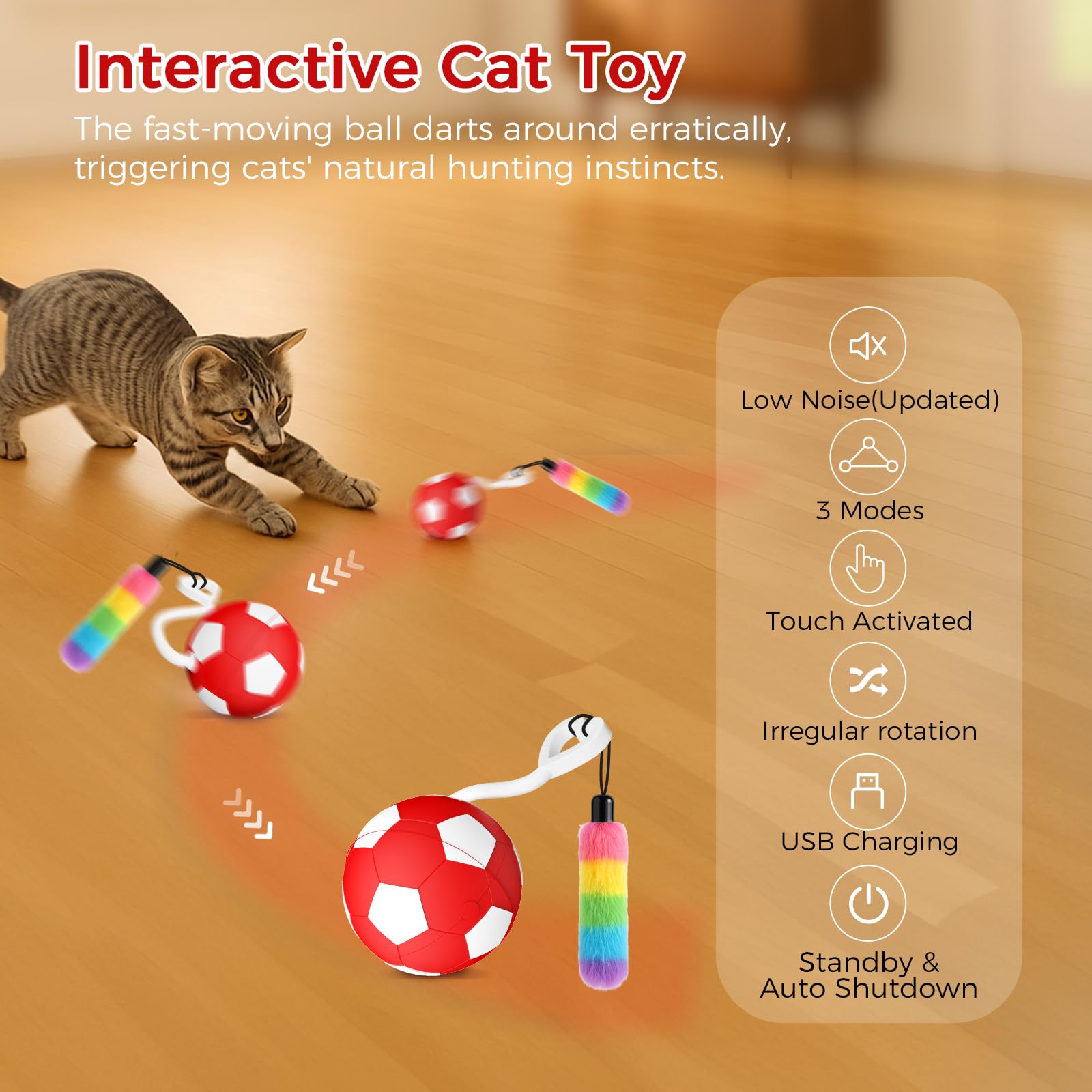 Viwik Interactive Cat Toys For Indoor Cats, Automatic Motion Activated Kitten Ball Toy, Moving Stimulation Cat Toys For Bored In