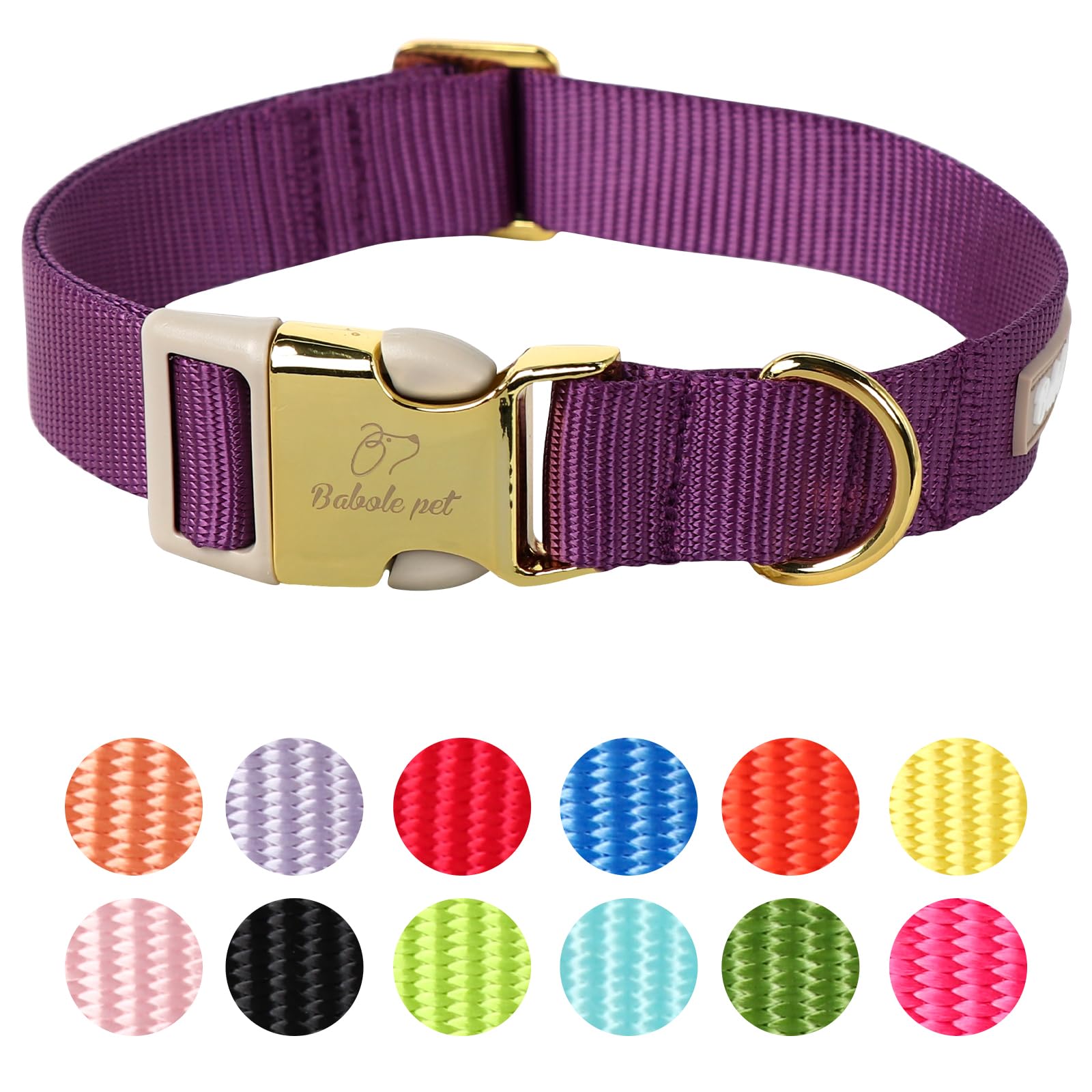 Babole Pet Nylon Dog Collar - Adjustable Deep Purple Soft Webbing Dog Collars For Small Medium Large Dogs Boy Girl Puppy Collar 