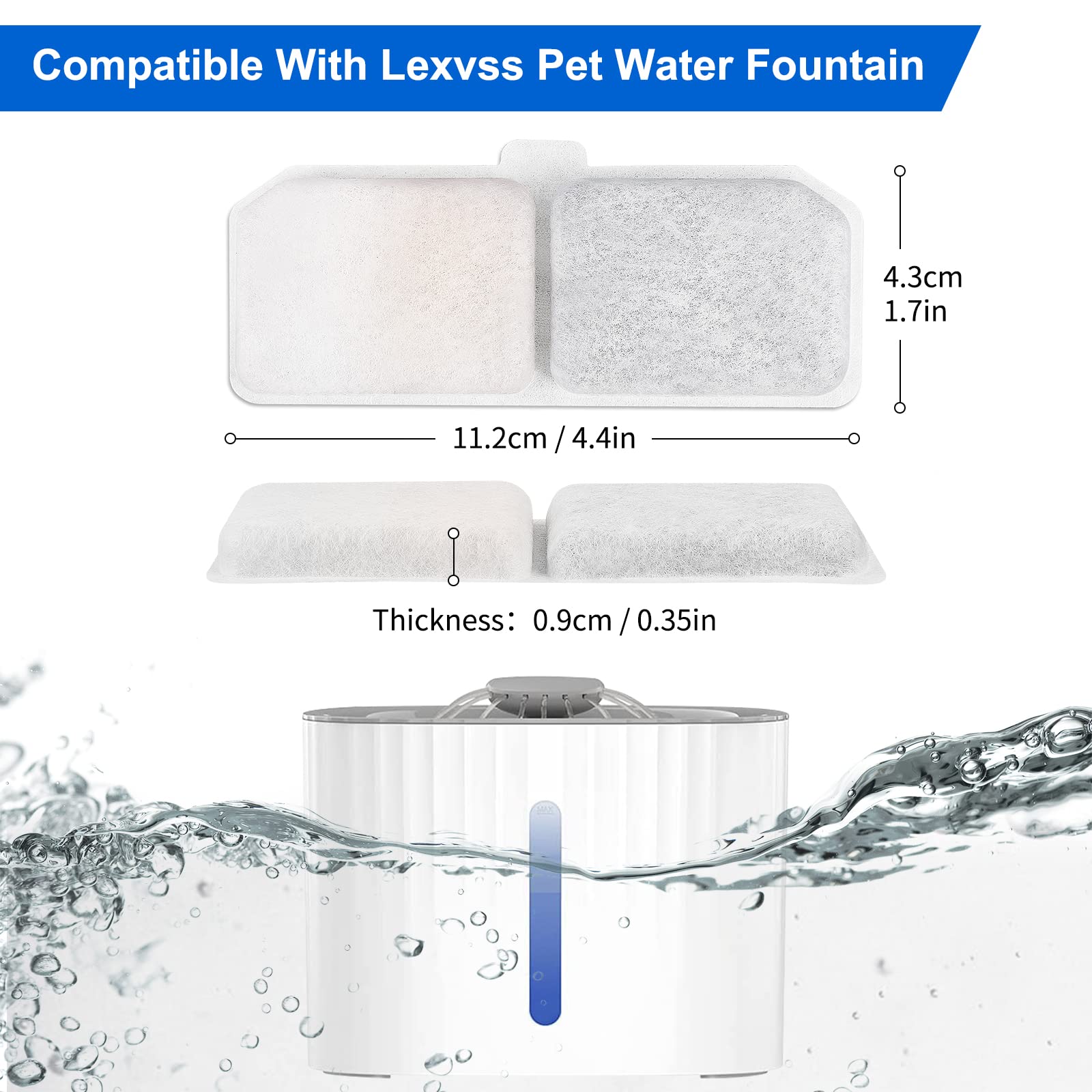 Myfatboss Cat Water Fountain Filters, 12 Packs Pet Water Fountain Filter Replacement Charcoal Water Fountain Filter Compatible With Cat Water Dispenser