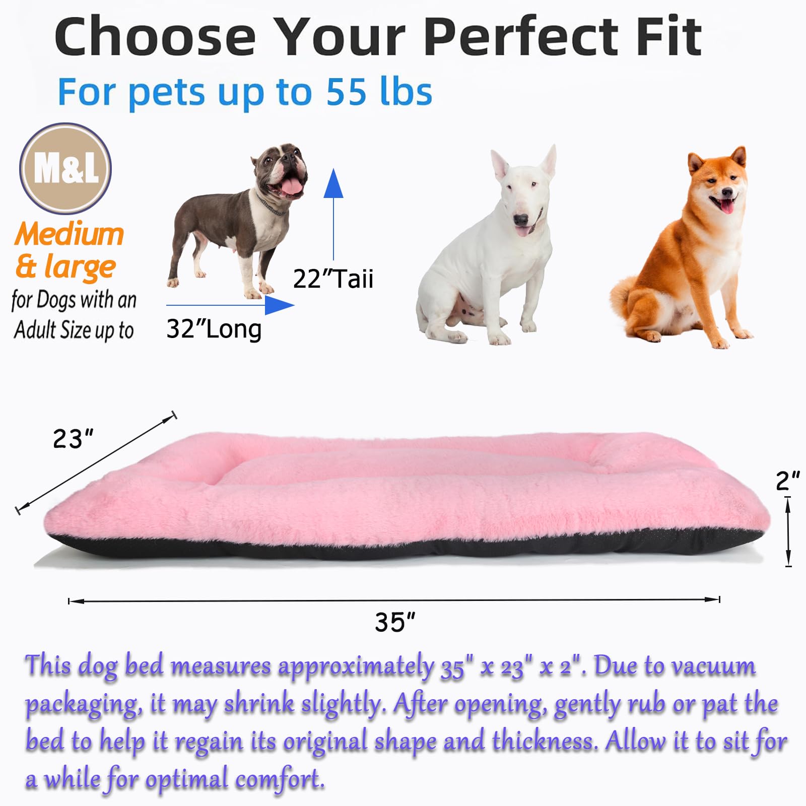 Zihapgpzp 36 Inch Dog Crate Pad Pink Washable,Ultra Soft Cute Dog Crate Bed 36 X 24 With Anti-Slip Bottom,Deluxe Faux Fur Pet Ke