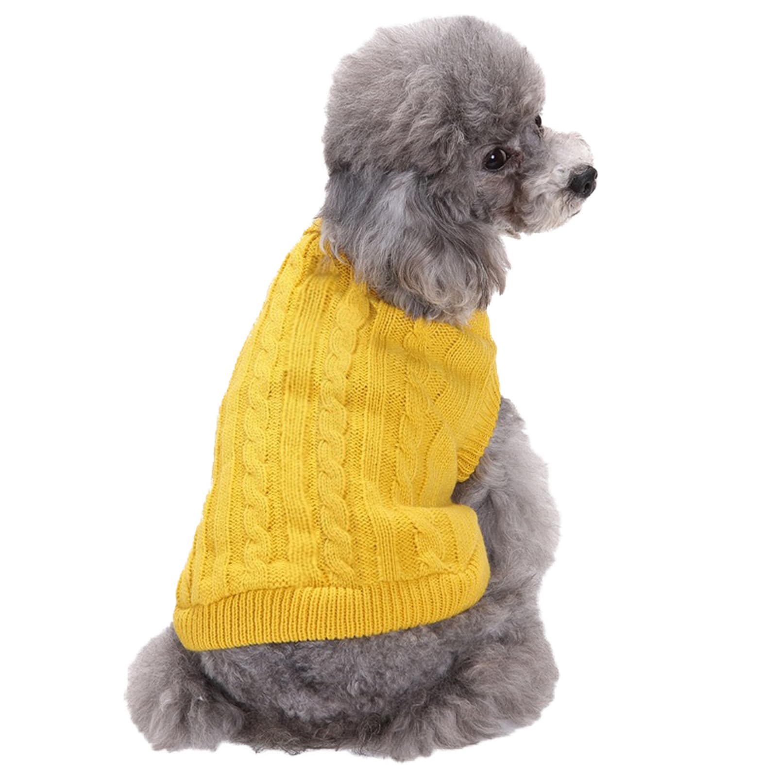 Chborchicen Small Dog Sweaters Knitted Pet Cat Warm Dog Sweatshirt Winter Clothes Kitten Puppy Sweater (Large,Yellow)