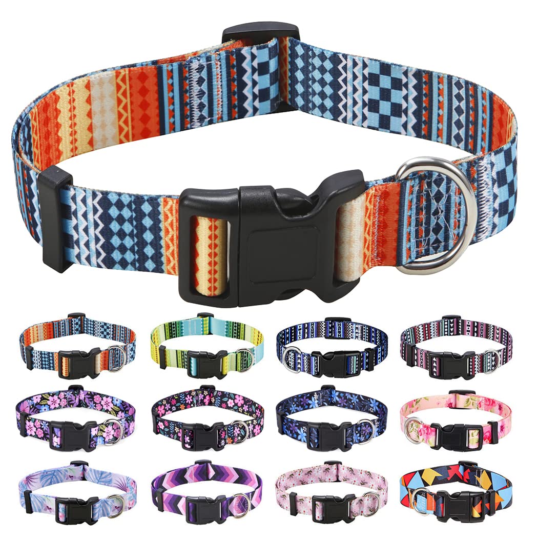 Mihqy Dog Collar With Bohemia Floral Tribal Geometric Patterns - Soft Ethnic Style Collar Adjustable For Small Medium Large Dogs (Bohemian Orange,Xs)