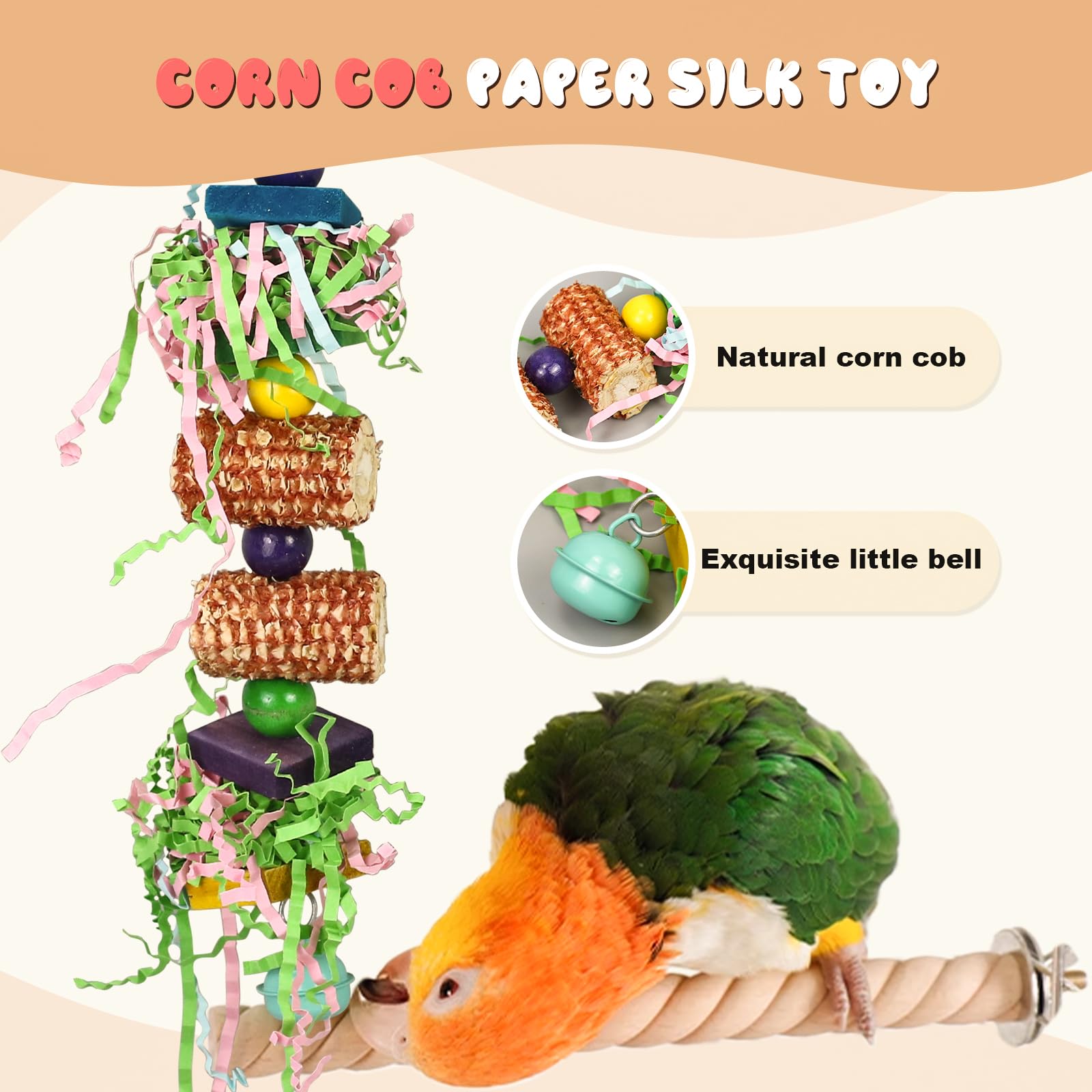 Bird Toys 3 Pack Parrot Toys Natural Bird Cage Accessories Shredded Foraging Supplies Suitable For Parakeets, Cockatiels, Conure