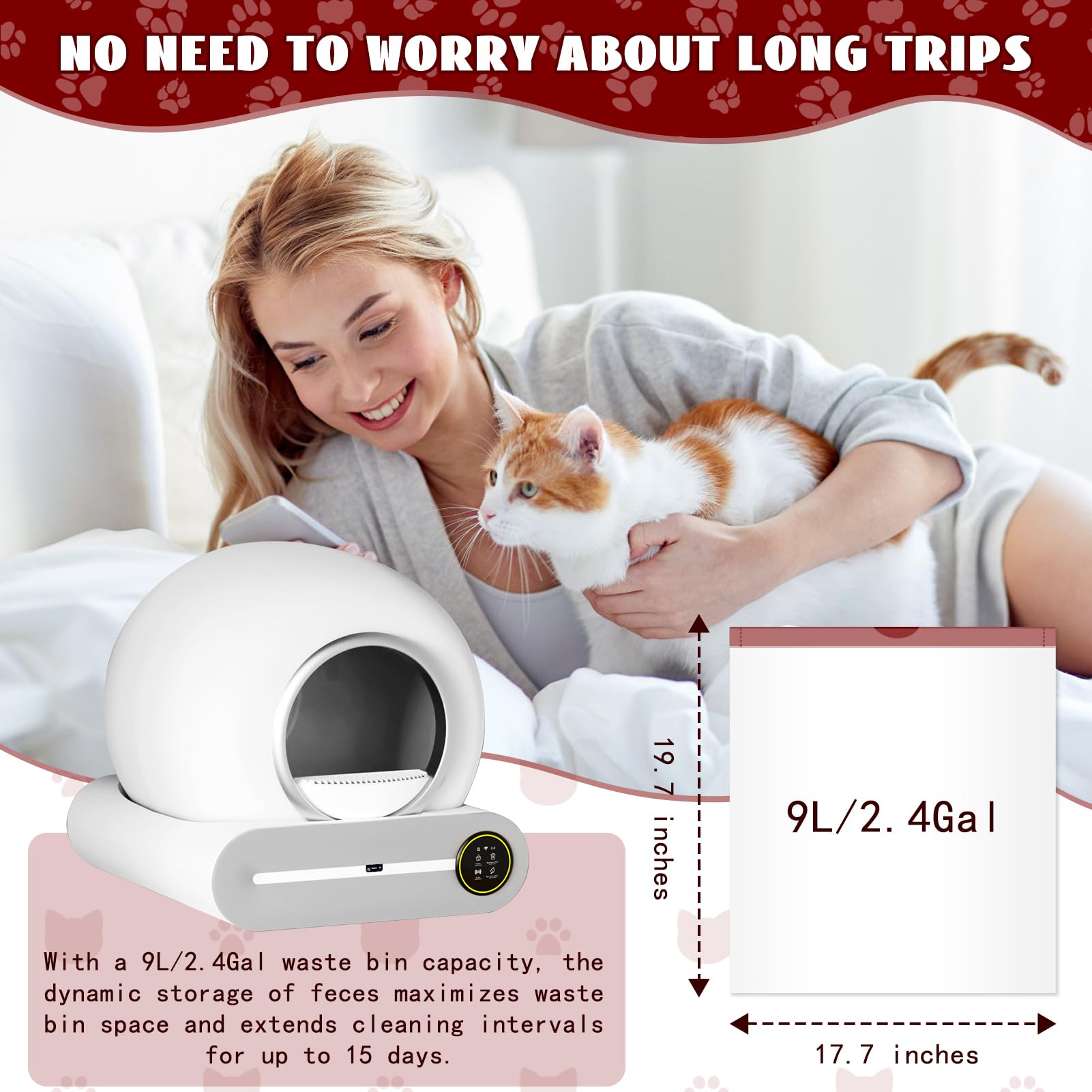 80 Count Self-Cleaning Litter Box Liners For Meowant Mw-Sc01/Mw-Sc02, Extra-Thick Drawstring Trash Bags 17.7X19.68 In, Odor-Proo