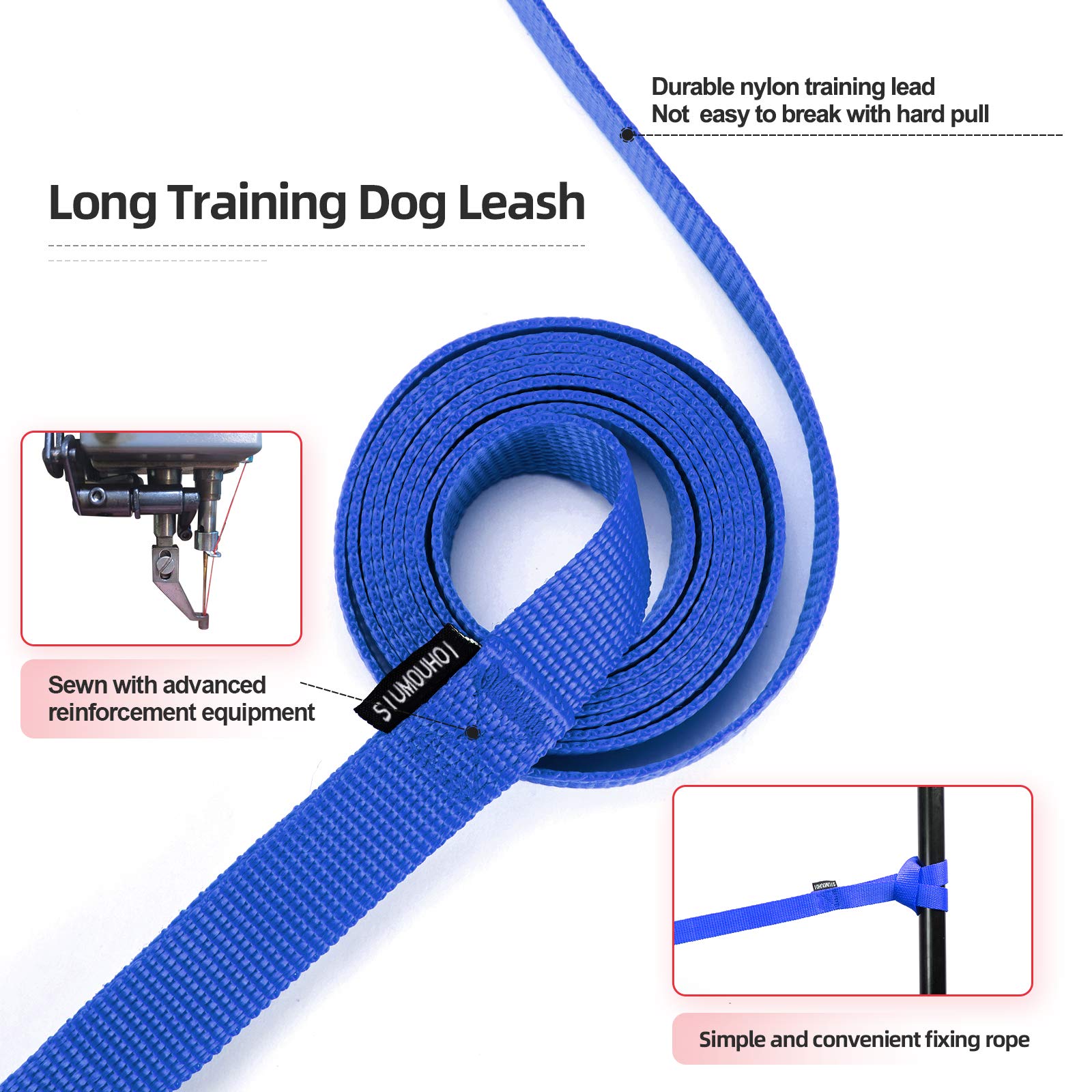 Siumouhoi Dog/Puppy Obedience Recall Training Agility Lead-15 Ft 20 Ft 30 Ft 40 Ft 50 Ft Long Leash -For Training Leash, Play, Safety, Camping,Or Backyard (20Feet, Blue)