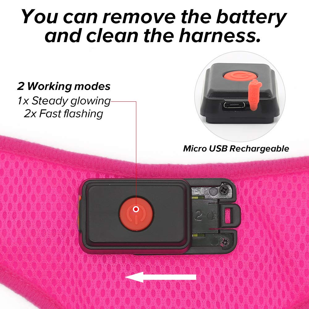 DOMIGLOW Light Up Dog Harness, No-Pull LED Dog Harness Light, Rechargeable Glowing Pet Harness for Night Walking & Camping (Hotp