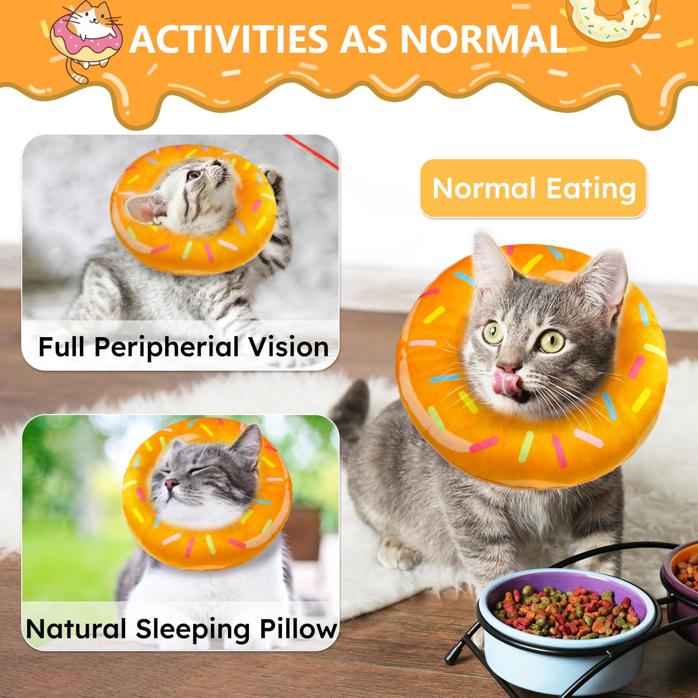 Hpetppy Cat Cone Collar Soft, Cat Recovery Collar for Wound Healing Cute Donut Adjustable Kittens Cones to Stop Licking Comforta