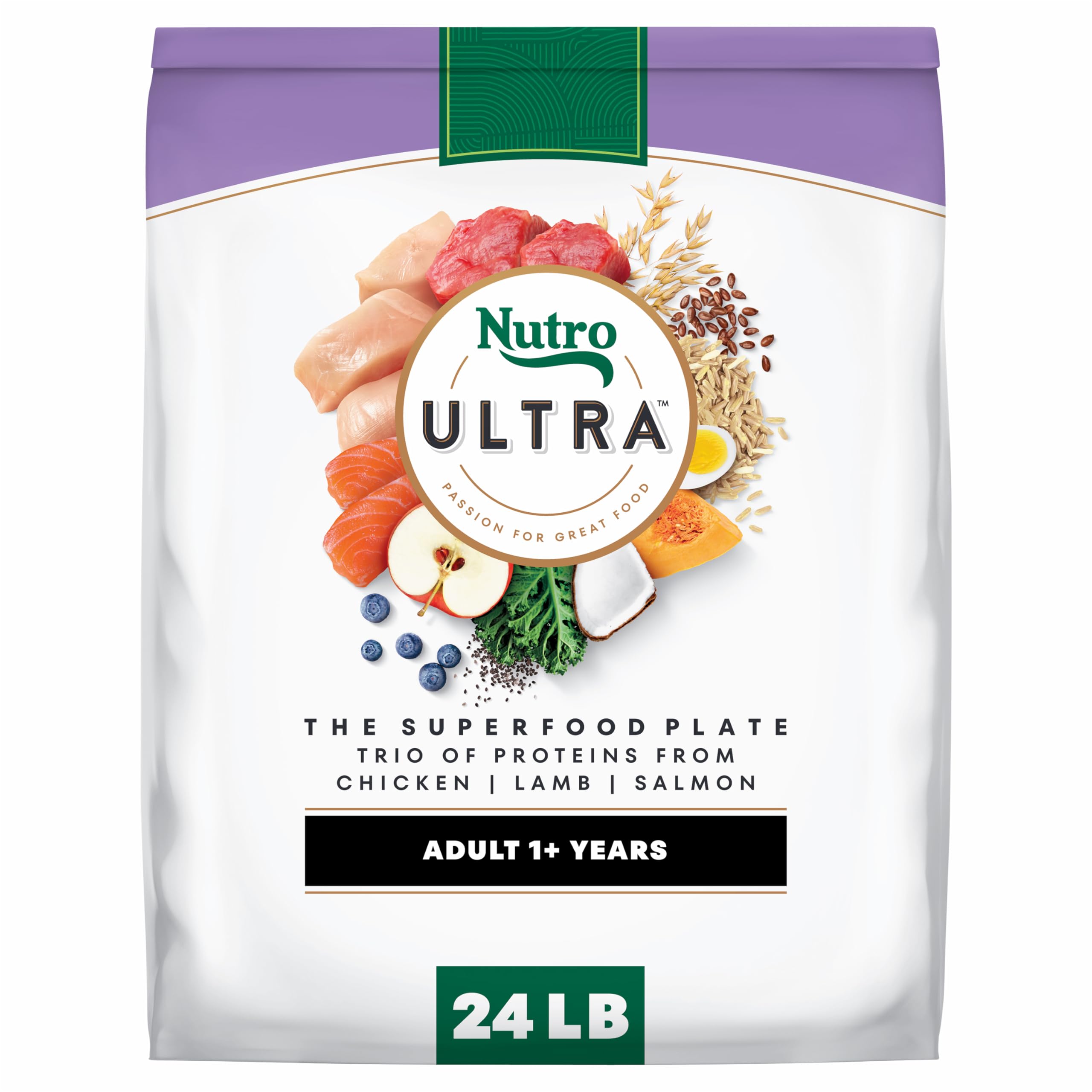 Nutro Ultra Adult Dry Dog Food with a Trio of Proteins from Chicken, Lamb and Salmon, 24 lb Bag