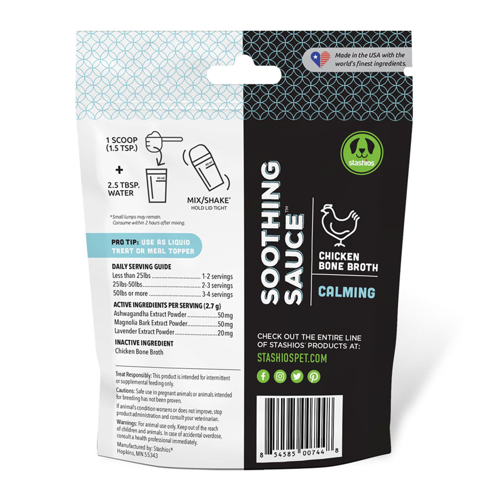 Stashios Soothing Sauce Chicken Bone Broth Calming Powder Supplement for Dogs & Cats, All Natural Anxiety Relief, Made in The US