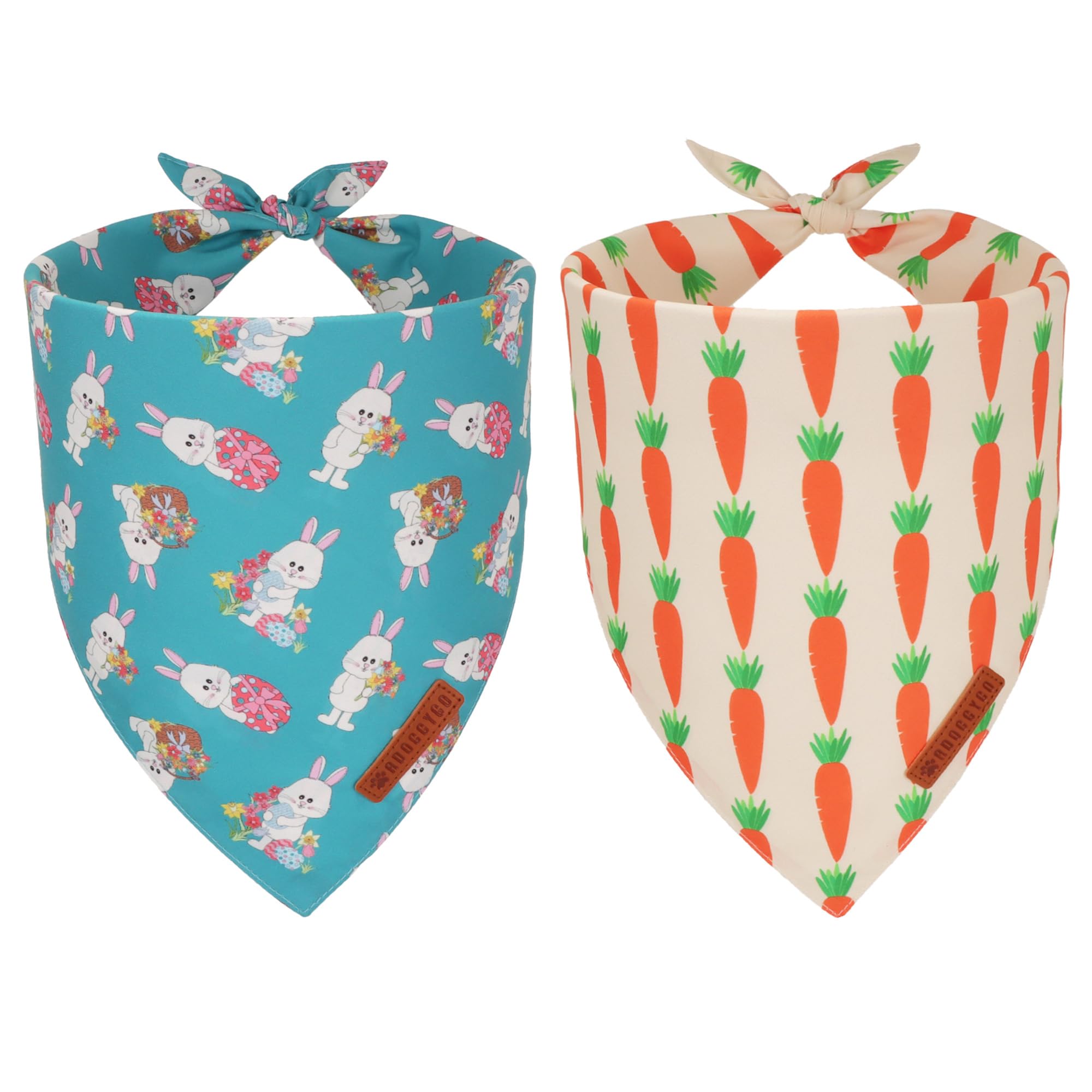 Adoggygo Easter Dog Bandanas 2 Pack, Triangle Reversible Bunny Carrot Dog Scarf, Premium Durable Fabric, Easter Bandana For Larg