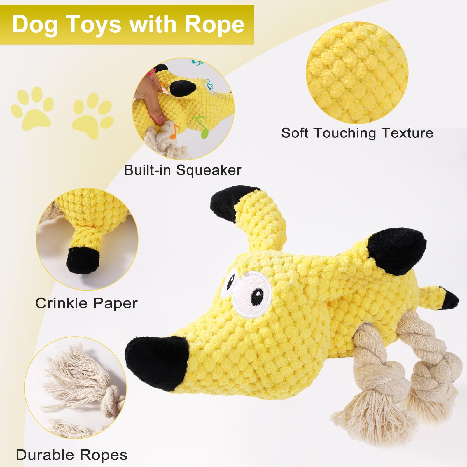 Letsmeet Squeaky Plush Dog Toys - Rope-Designed Interactive Dog Chew Toy for Large Dogs, Puppy Toys for Tug of War, Durable Pet