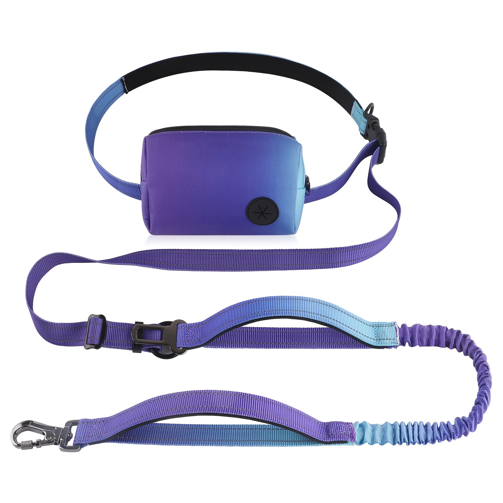 Roses&Poetry Hands Free Dog Leash With Zipper Pouch, 6-9Ft Bungee Waist Leash For Medium Large Dogs Walking, Running Lead With D