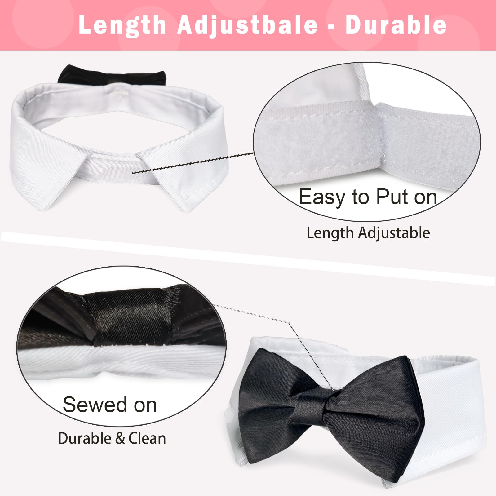 Cat Tuxedo, Koolmox Adjustable Suit White Collar With Formal Bows And Ties For Pet, Black Tiefor Small Medium Boy Cats Dogs Tuxedo Tux Outfits, Wedding Birthday Valentines Day Costumes, 2 Pack Black