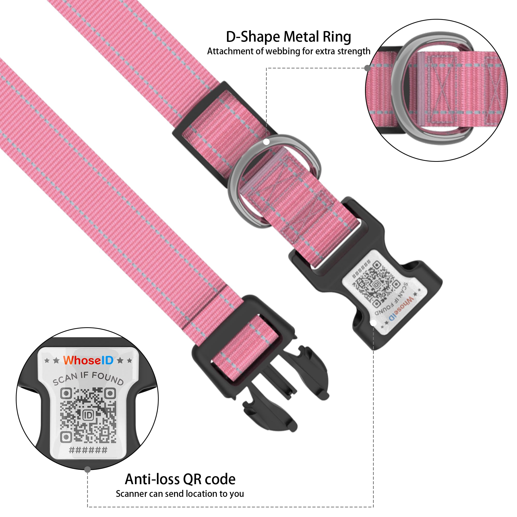 Dog Collar With Qr Code, Reflective Pet Collar, Soft Neoprene Padded & Safety Locking Buckle Adjustable Puppy Collar (Xs,Pink)