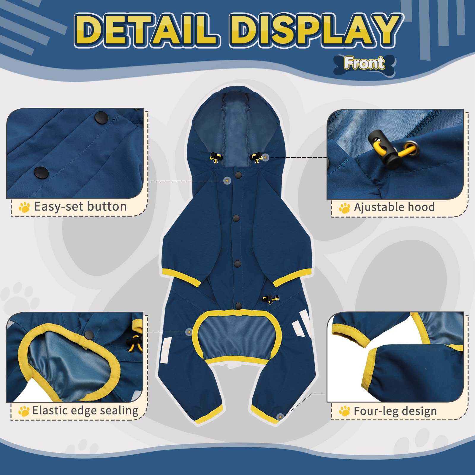 Dog Raincoat, Waterproof Dog Rain Jacket With Hood, Rain Coat With Leash Hole, Reflective Strap For Small Medium Dogs, Lightweight Puppy Clothes(Blue,L)