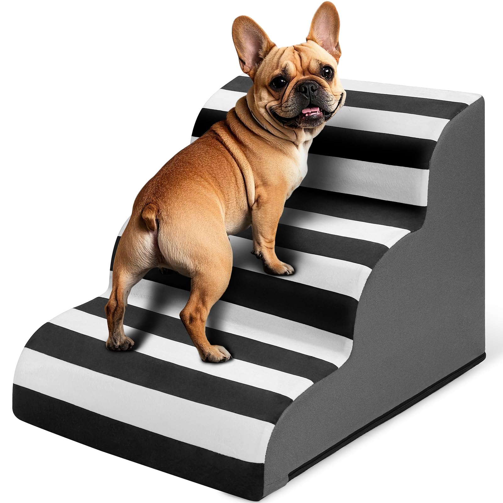 Joejoy Curved Dog Stairs Ramp For Small Dogs 15.5 H, 3-Step Dog Stairs For High Beds And Couch, Pet Steps For Small Dogs And C